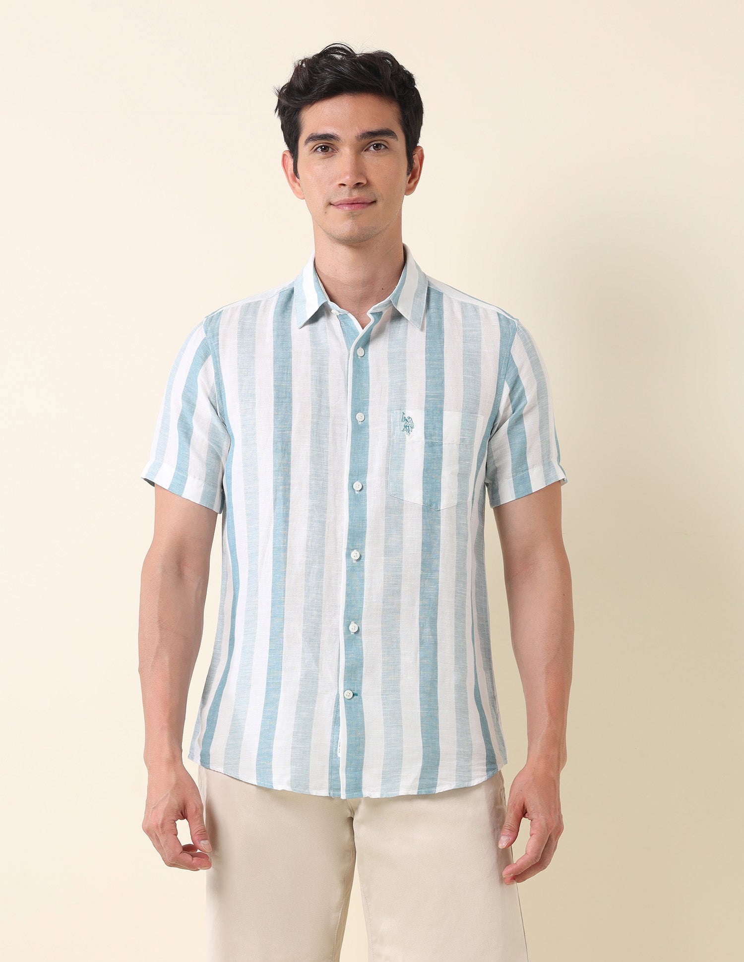Vertical Striped Tailored Fit Shirt Green - U.S. Polo Assn. India | Large