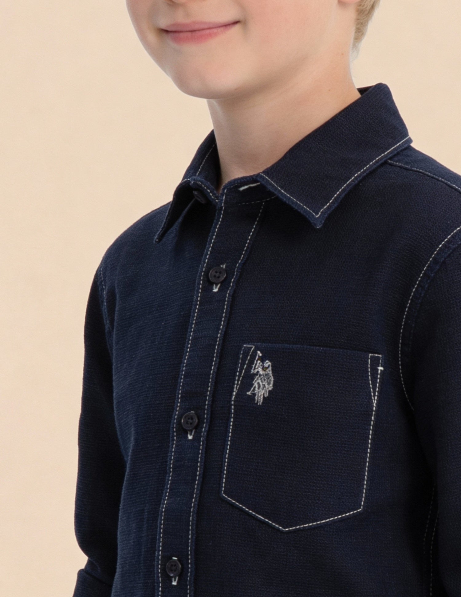 Boys Solid Dobby Shirt Indigo - U.S. Polo Assn. India | Large