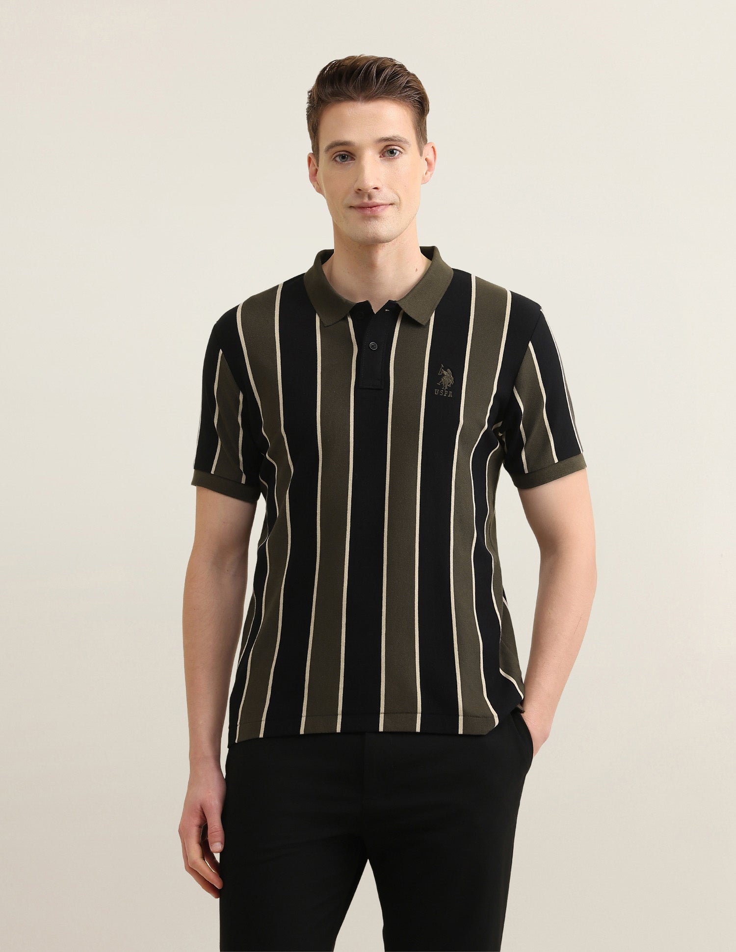 Sotogrande Vertical Striped Polo Shirt Olive - U.S. Polo Assn. India | Large