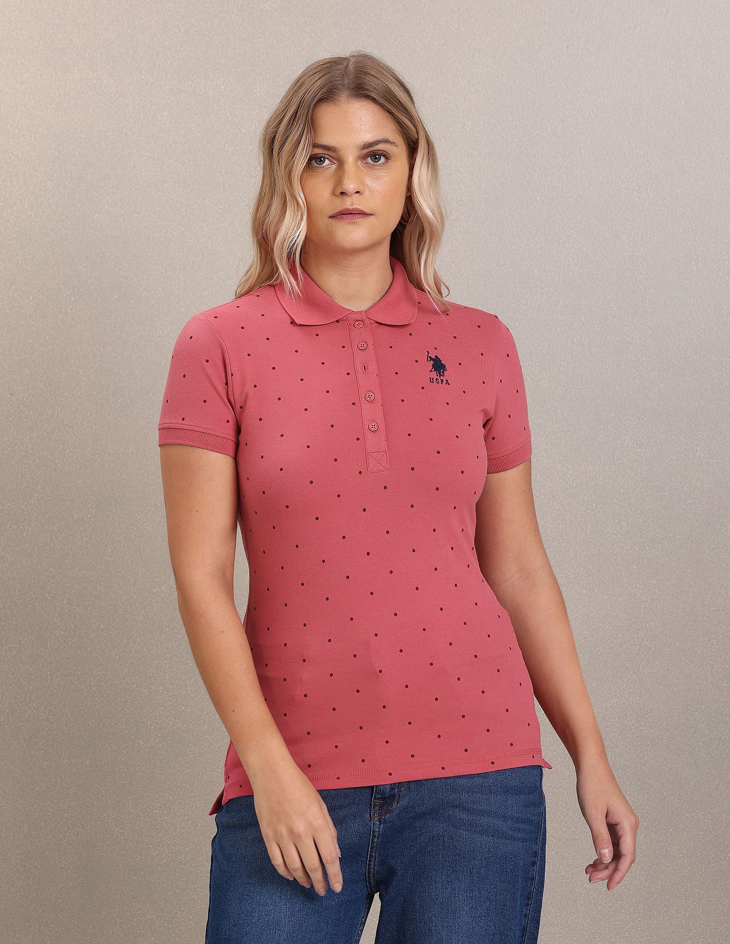 Polka Dot Print Pique Polo Shirt Pink - U.S. POLO ASSN. | Large