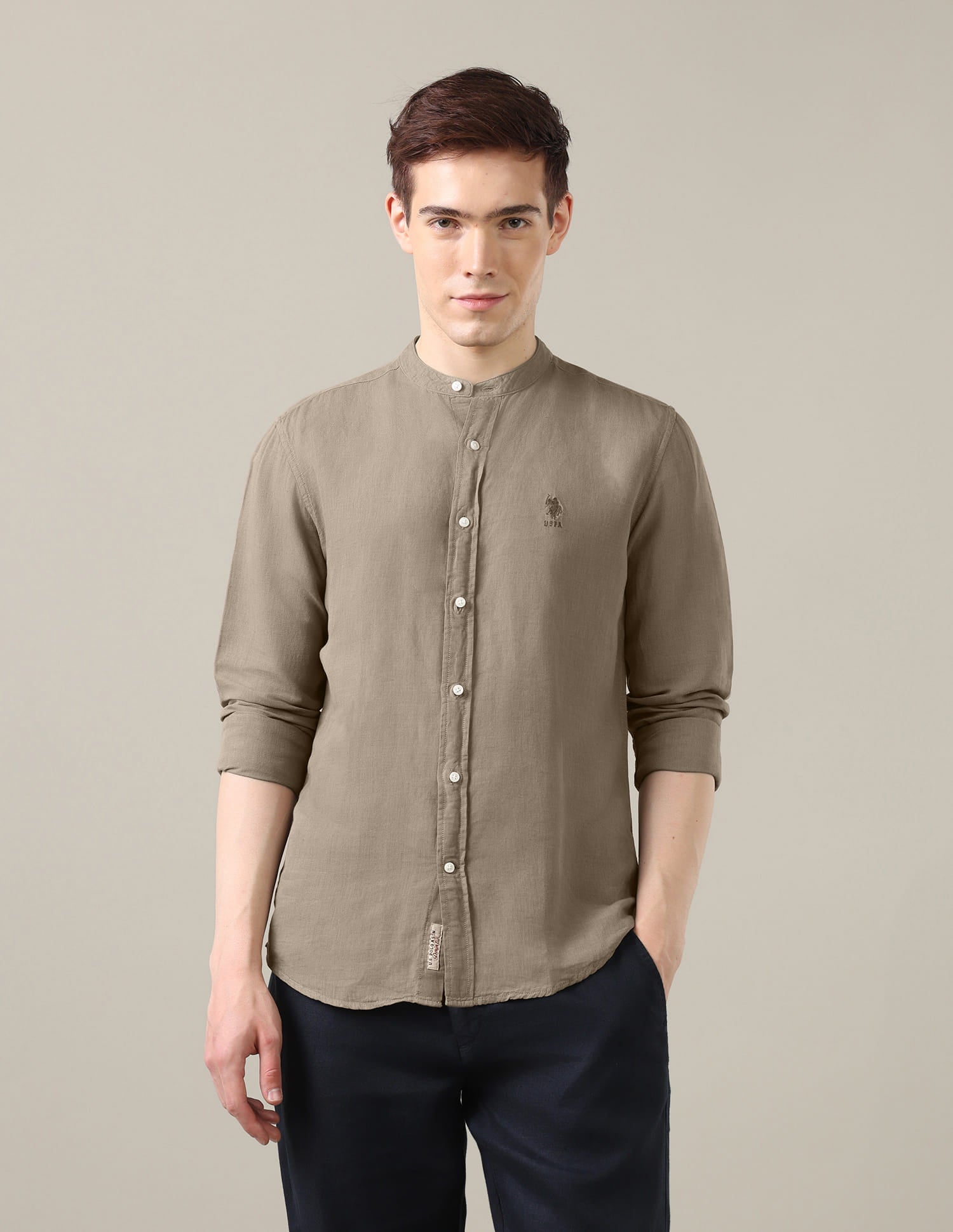 Solid Regular Fit Shirt Brown - U.S. Polo Assn. India | Large