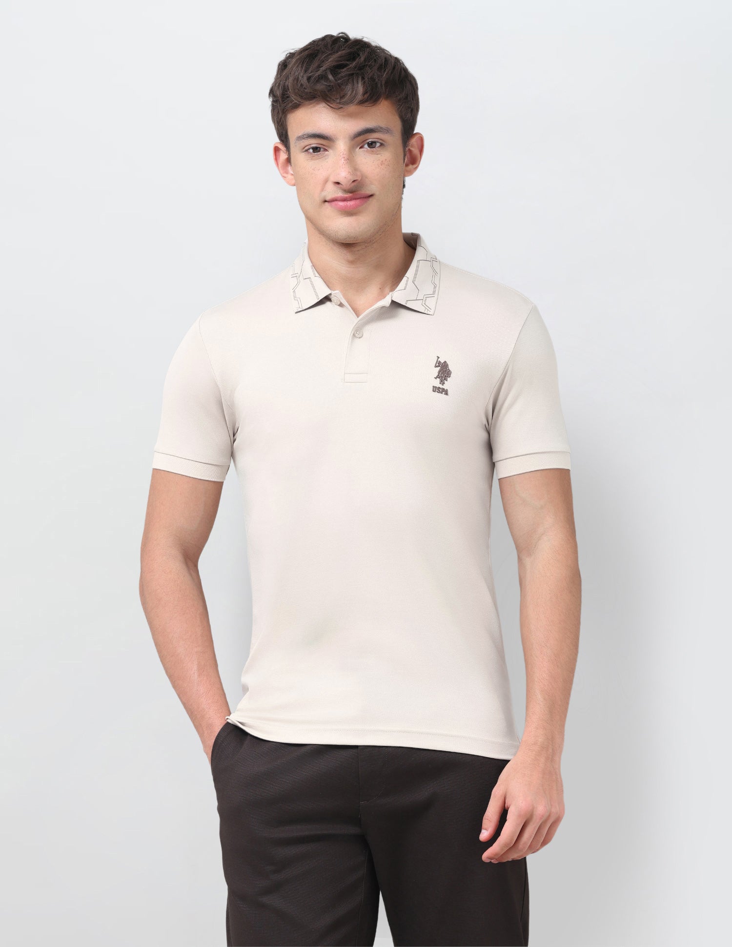 Solid Slim Fit Polo Shirt Beige - U.S. Polo Assn. India | Large