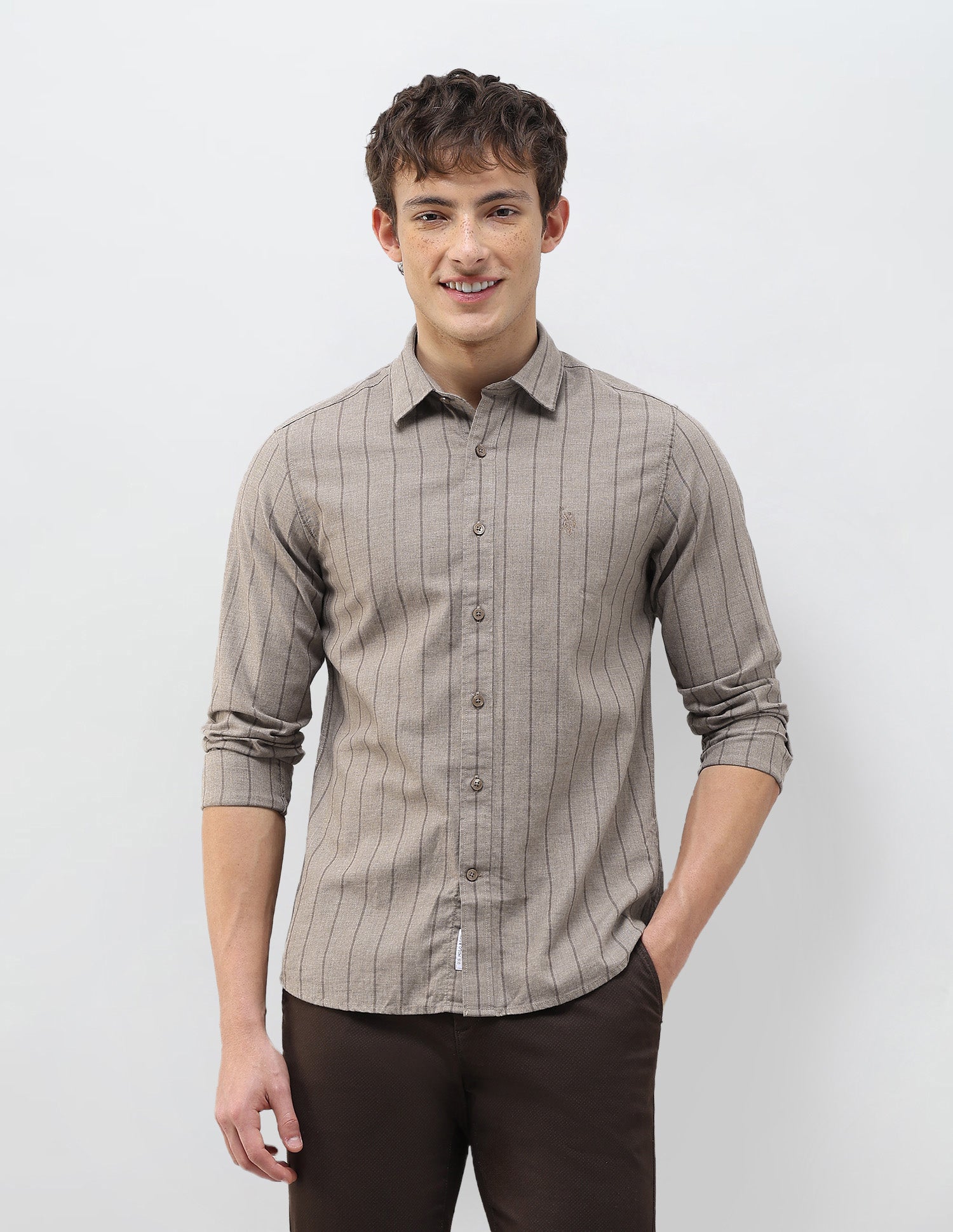 Vertical Striped Tailored Fit Shirt Brown - U.S. Polo Assn. India | Large