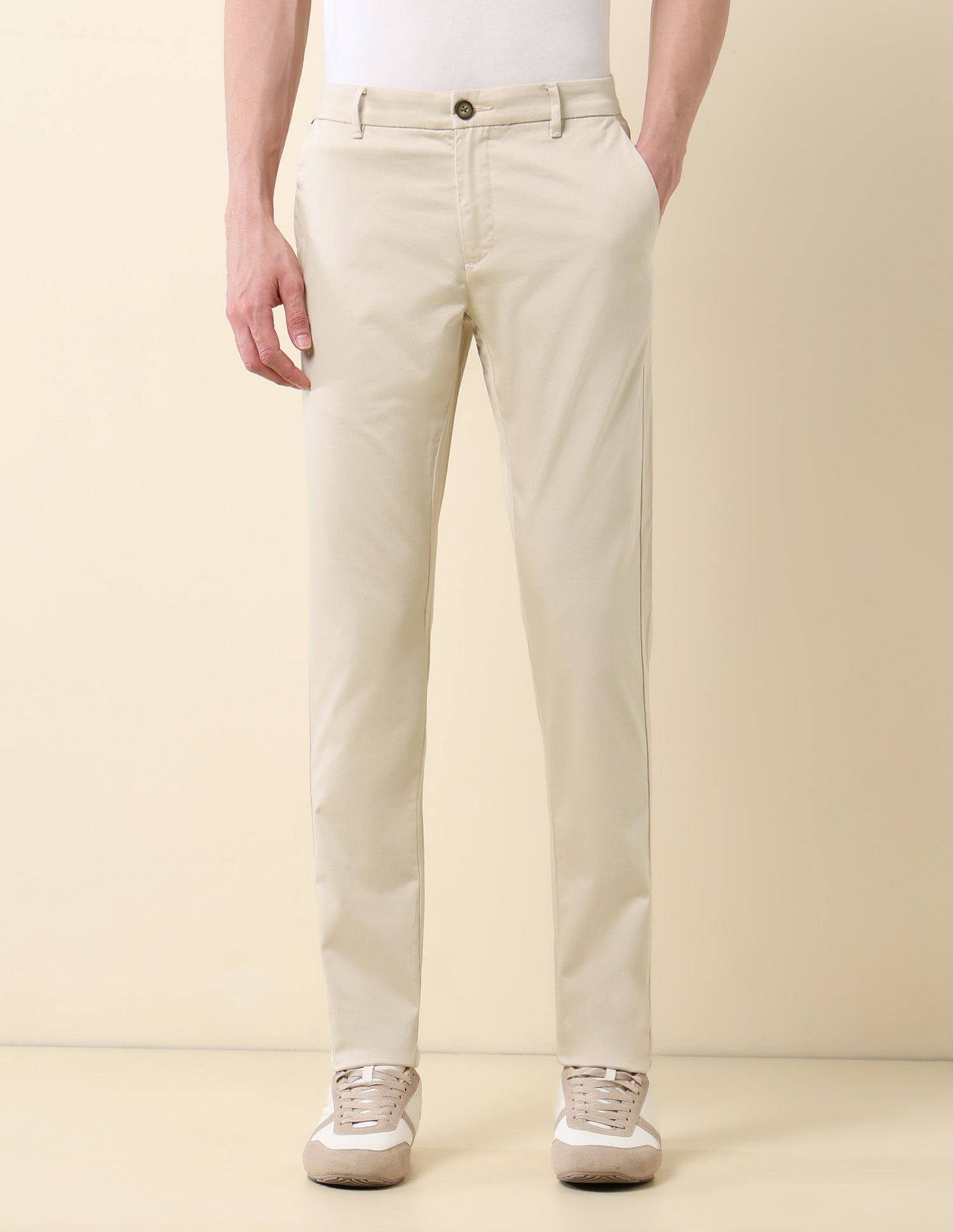Slim Fit Mid Rise Trousers Beige - U.S. Polo Assn. India | Large