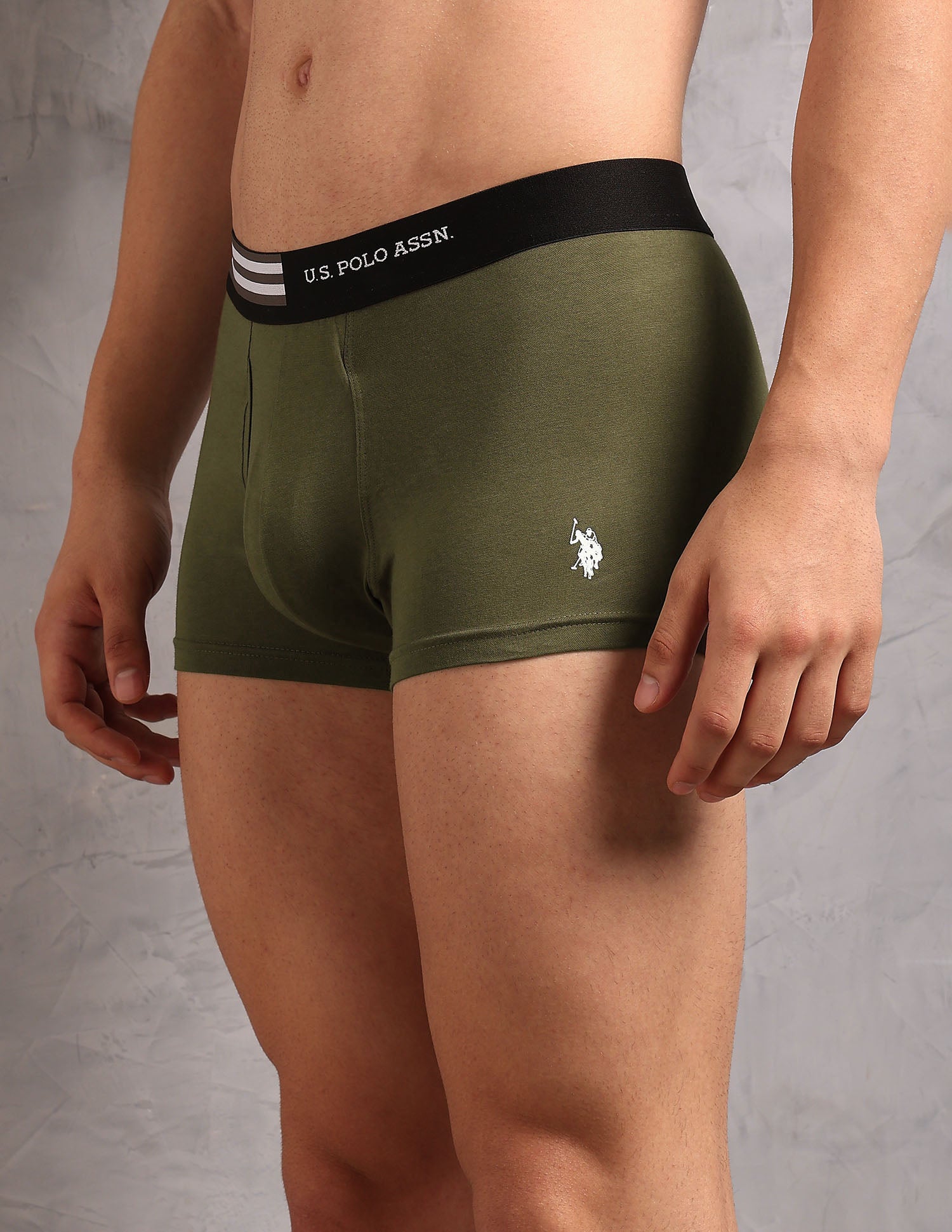 Striped Waistband OET19 Trunks - Pack Of 2 Dark Olive and Uspa Black - U.S. Polo Assn. India | Large
