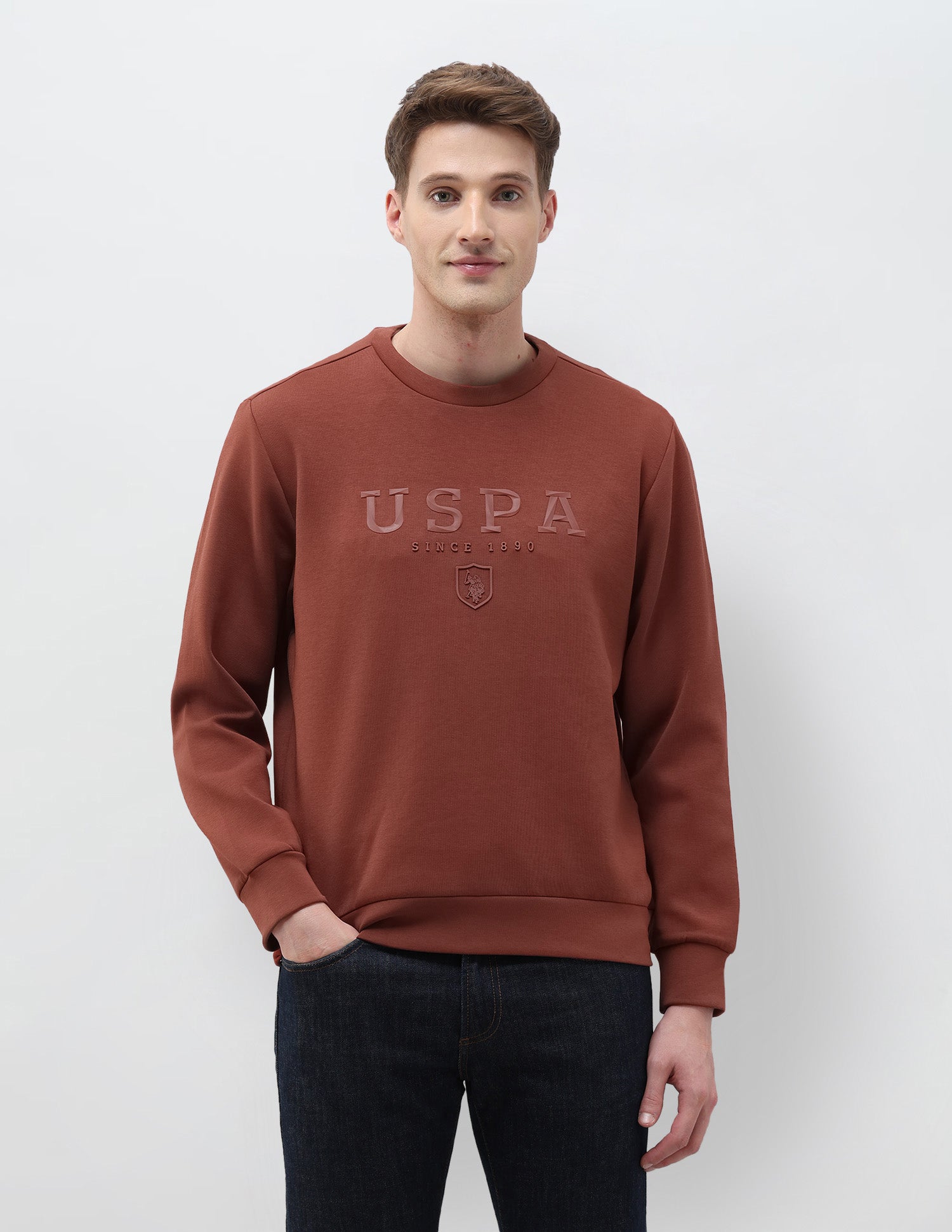 Brand Embossed Regular Fit Sweatshirt Rust - U.S. POLO ASSN. | Large