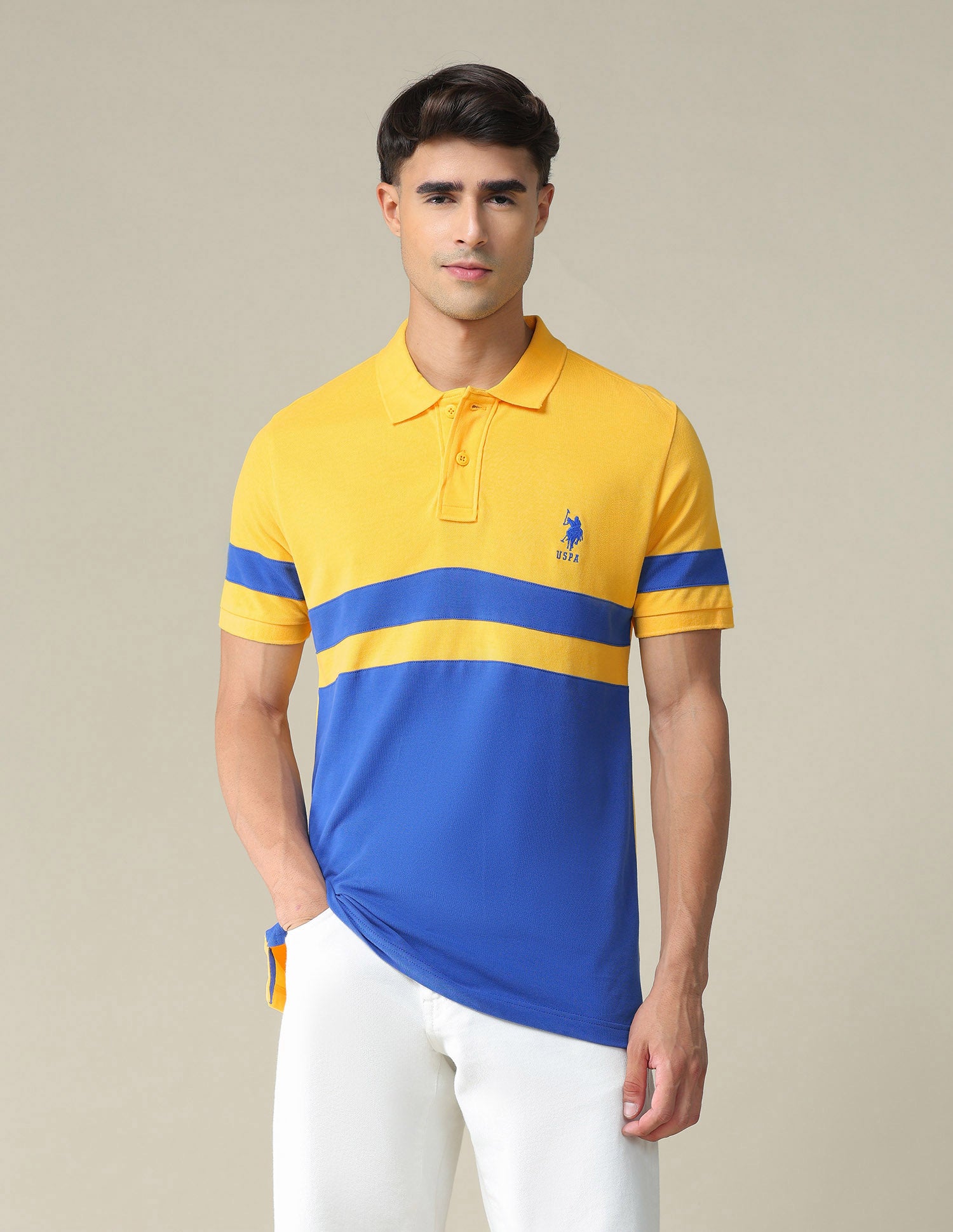 Colour Block Pique Polo Shirt Mustard - U.S. POLO ASSN. | Large