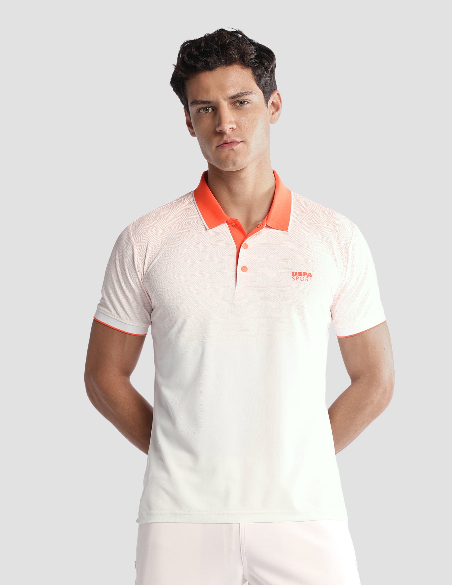 Geometric Printed Regular Fit Active Polo Shirt Orange - U.S. Polo Assn. India | Large