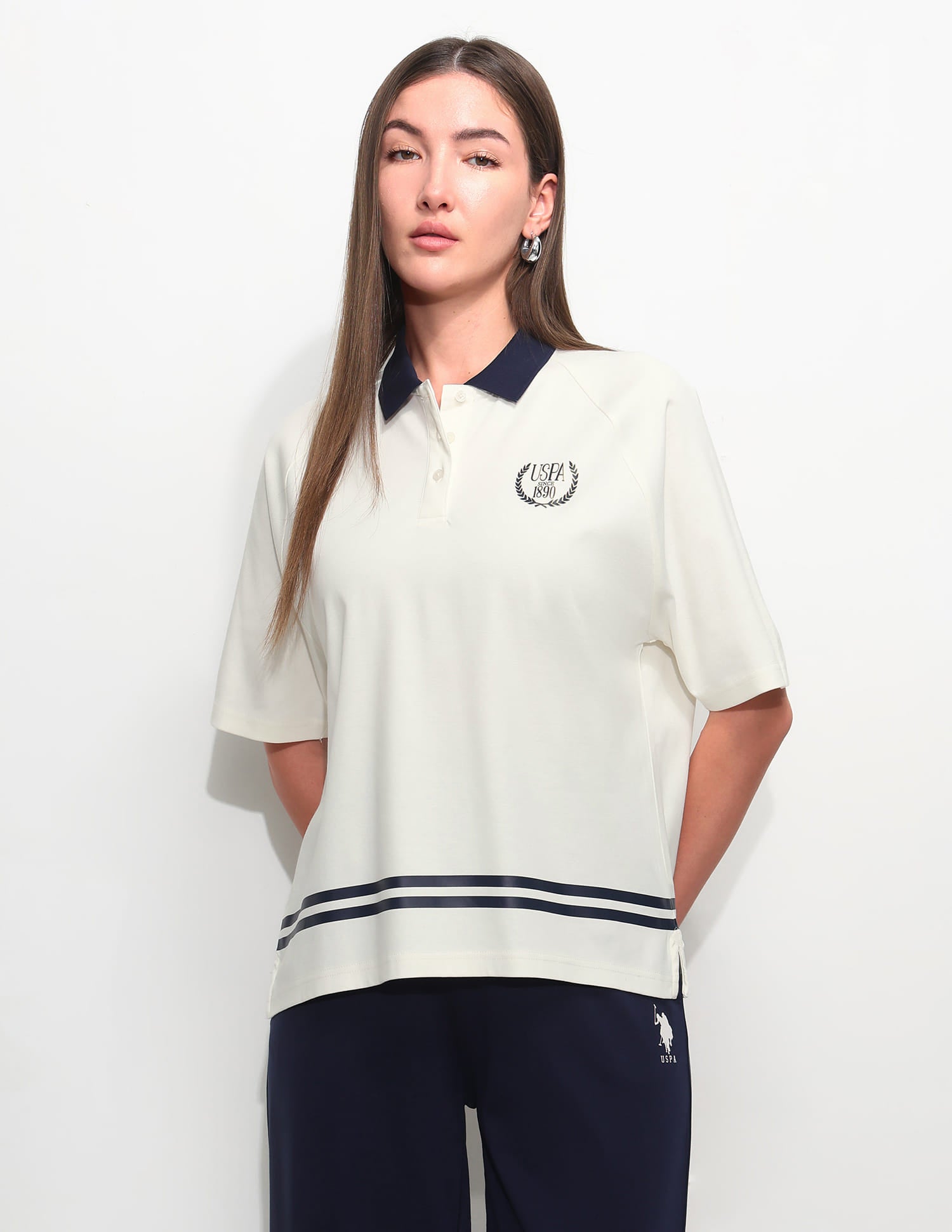 Oversized Solid Polo Shirt White - U.S. Polo Assn. India | Large