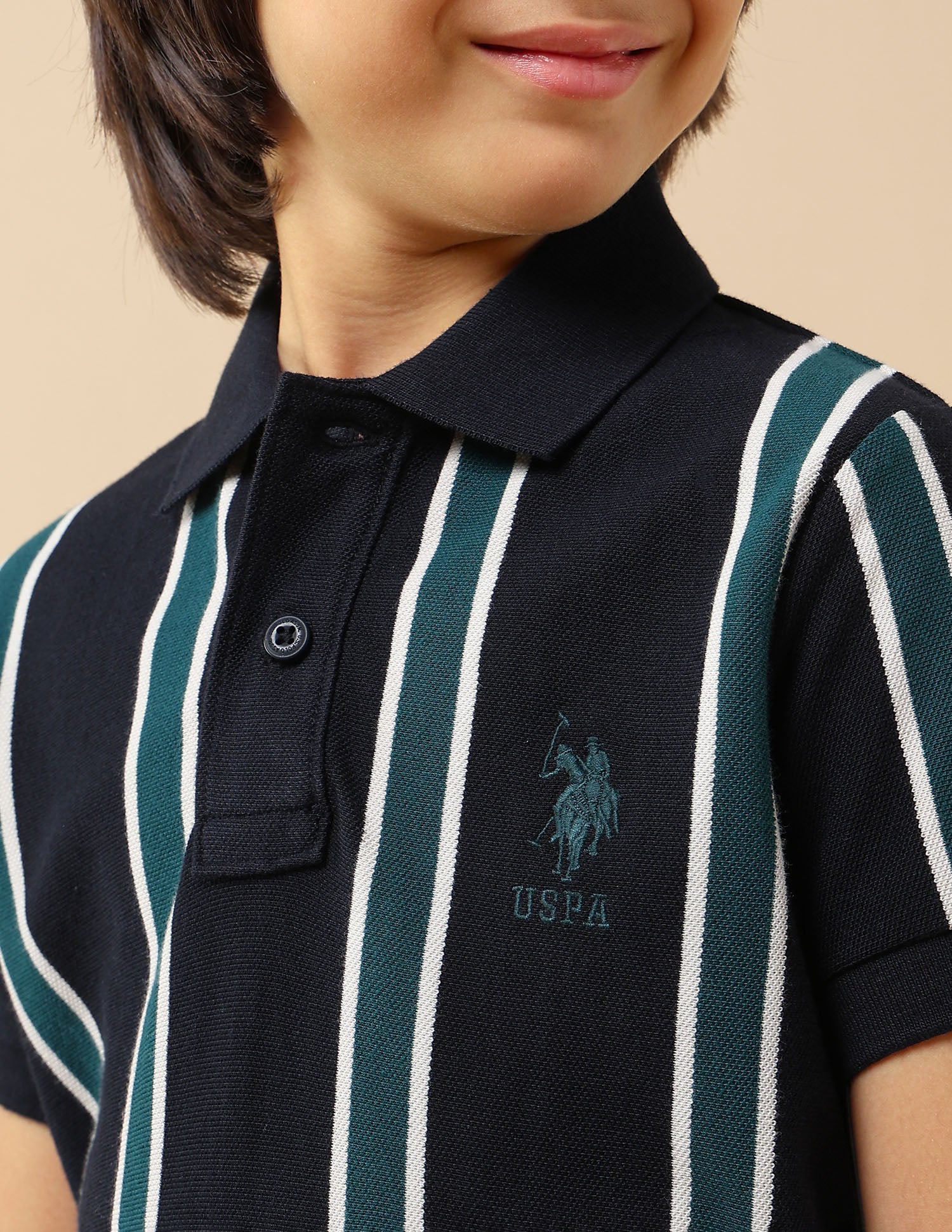 Boys Vertical Striped Regular Fit Polo Shirt Navy - U.S. POLO ASSN. | Large