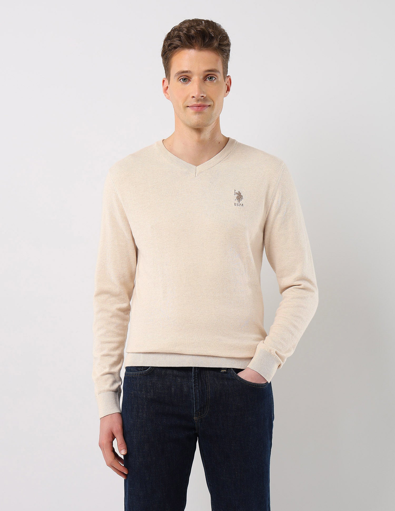 Heathered Regular Fit Sweater Beige - U.S. POLO ASSN. | Large