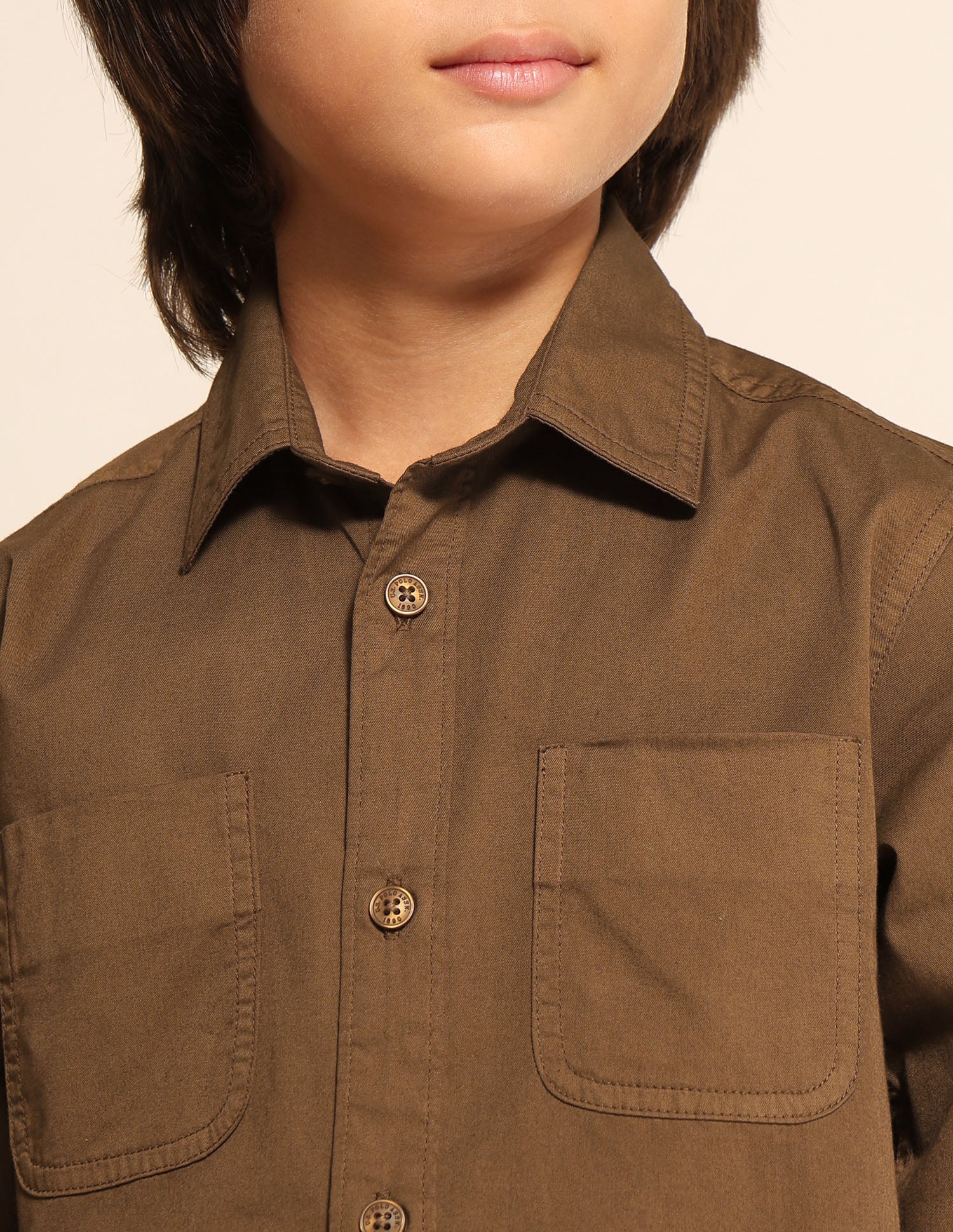 Boys Solid Regular Fit Shirt Brown - U.S. Polo Assn. India | Large