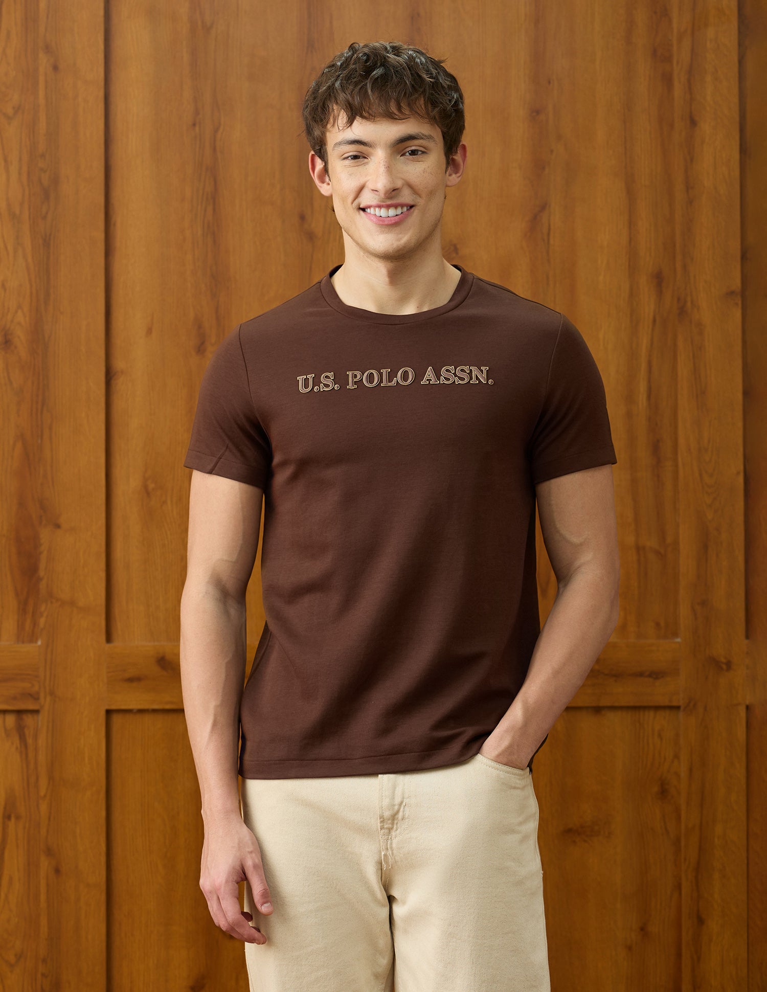Solid Slim Fit T-Shirt Brown - U.S. Polo Assn. India | Large