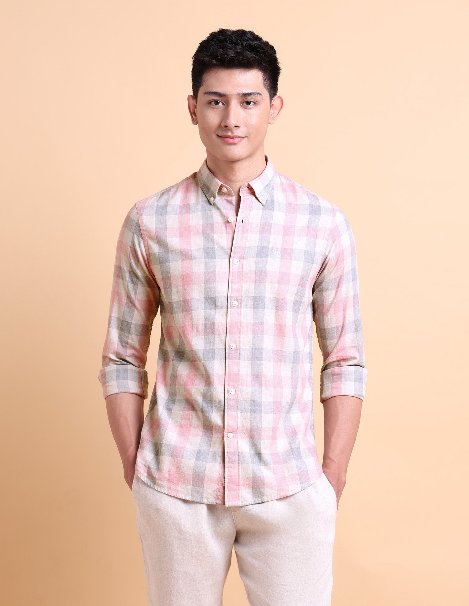 Dobby Cotton Shirt Pink - U.S. POLO ASSN. | Large