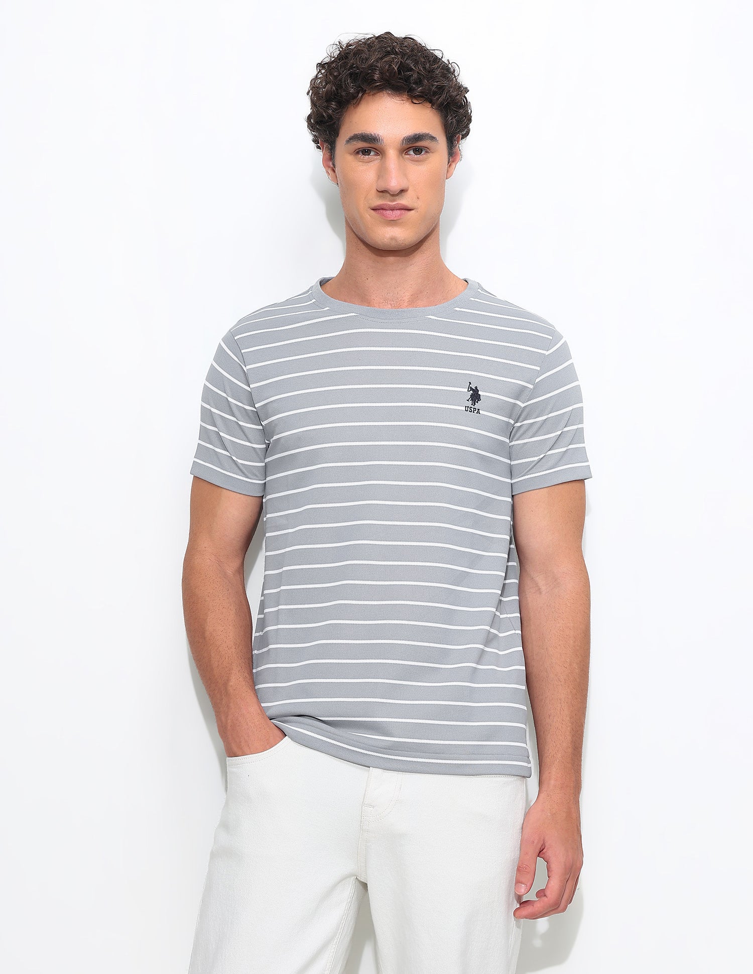 Horizontal Striped Slim Fit T-Shirt Grey - U.S. Polo Assn. India | Large