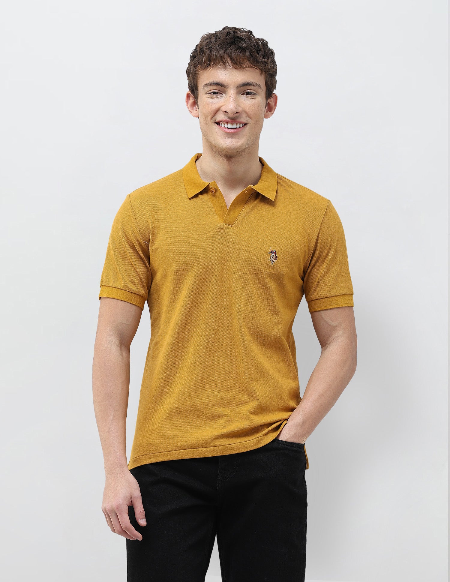 Solid Slim Fit Polo Shirt Mustard - U.S. Polo Assn. India | Large