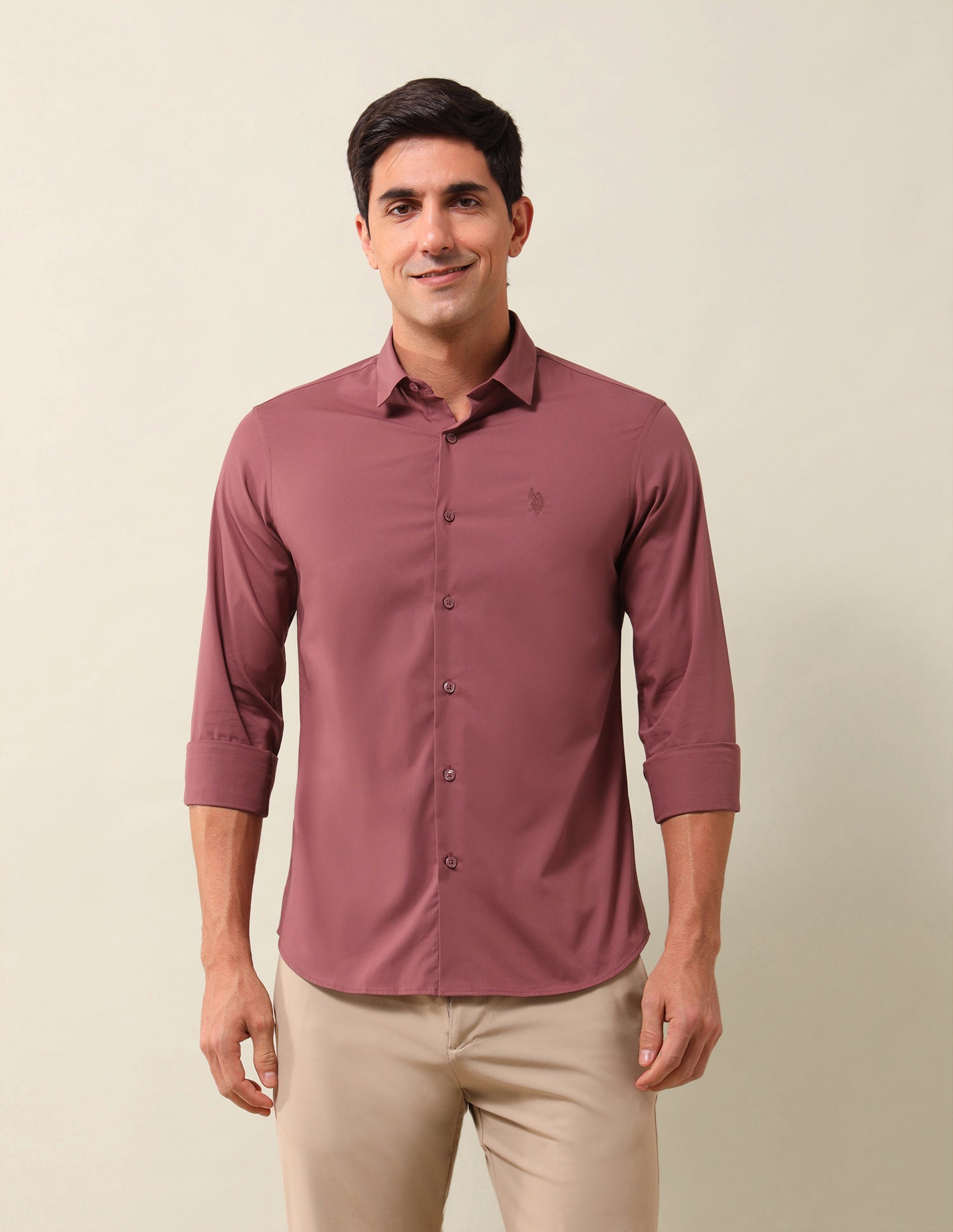 Solid Tailored Fit Shirt Dark Pink - U.S. Polo Assn. India | Large