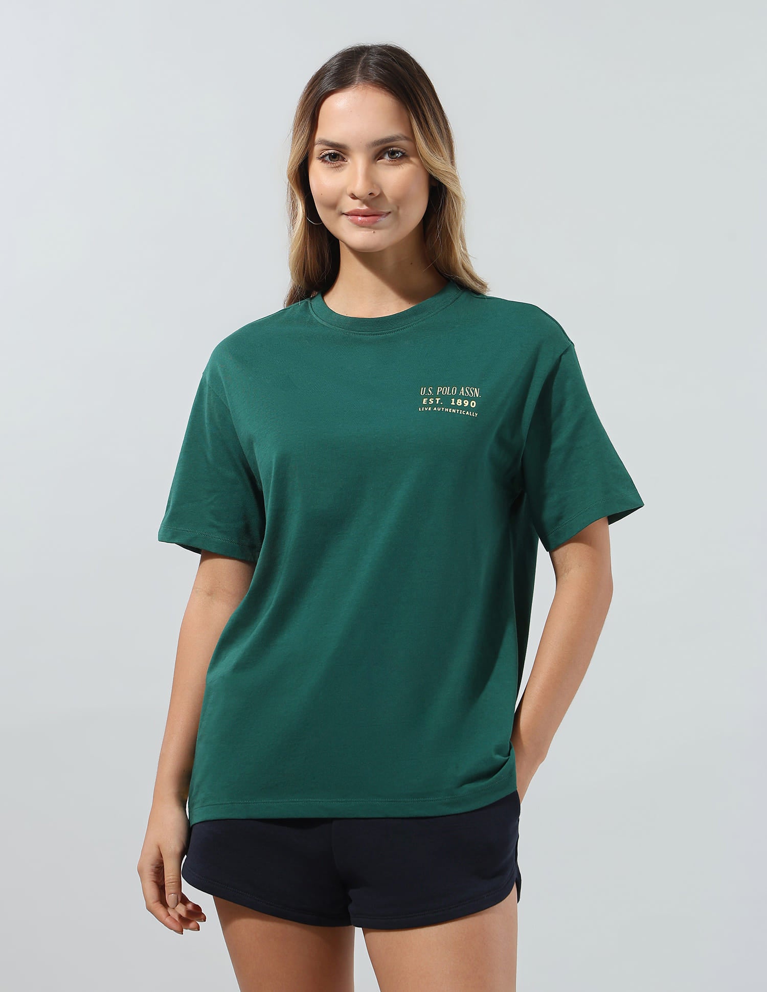 Brand Printed Boyfriend Fit T-Shirt Dark Green - U.S. Polo Assn. India | Large