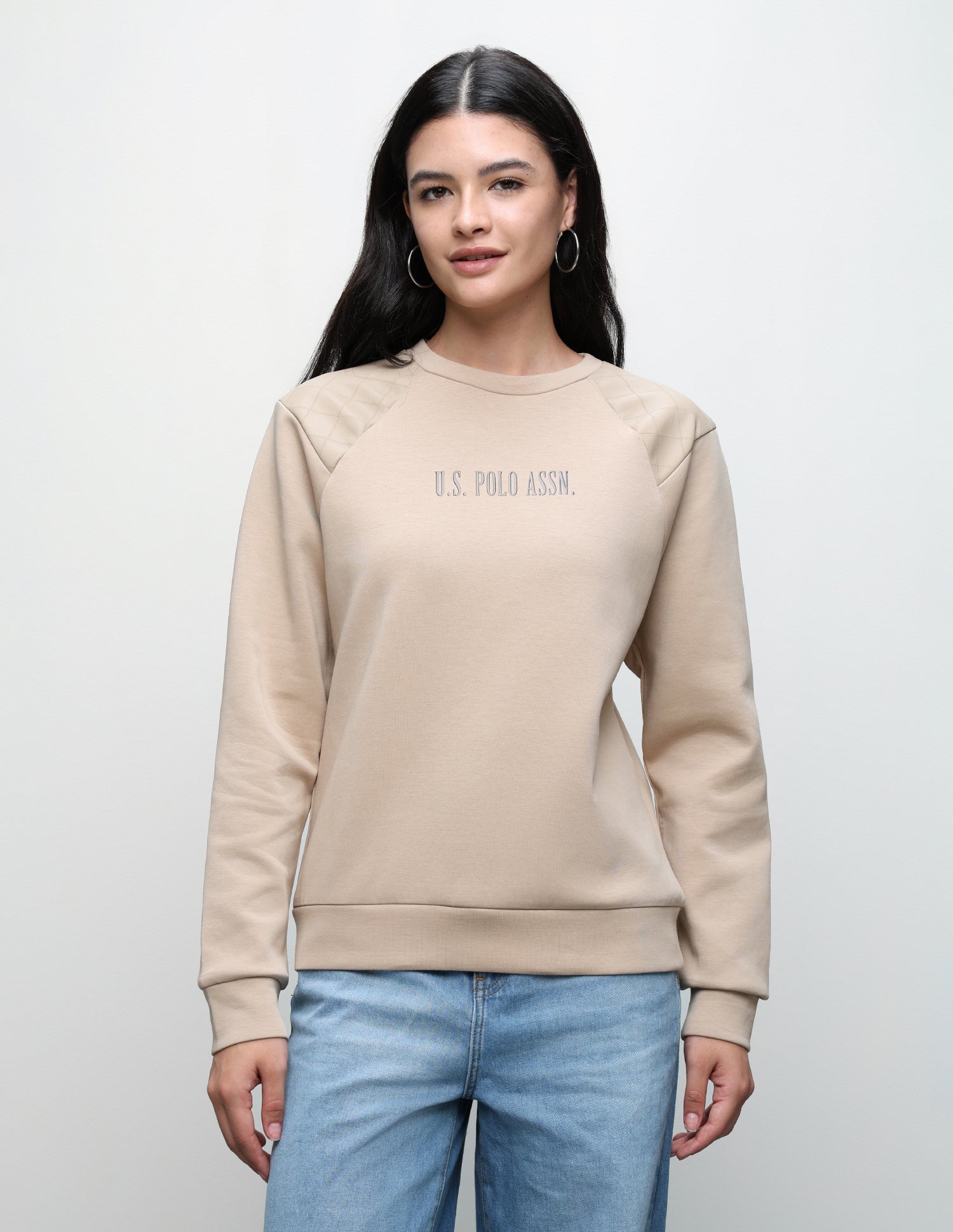 Brand Printed Oversized Fit Sweatshirt Beige - U.S. Polo Assn. India | Large