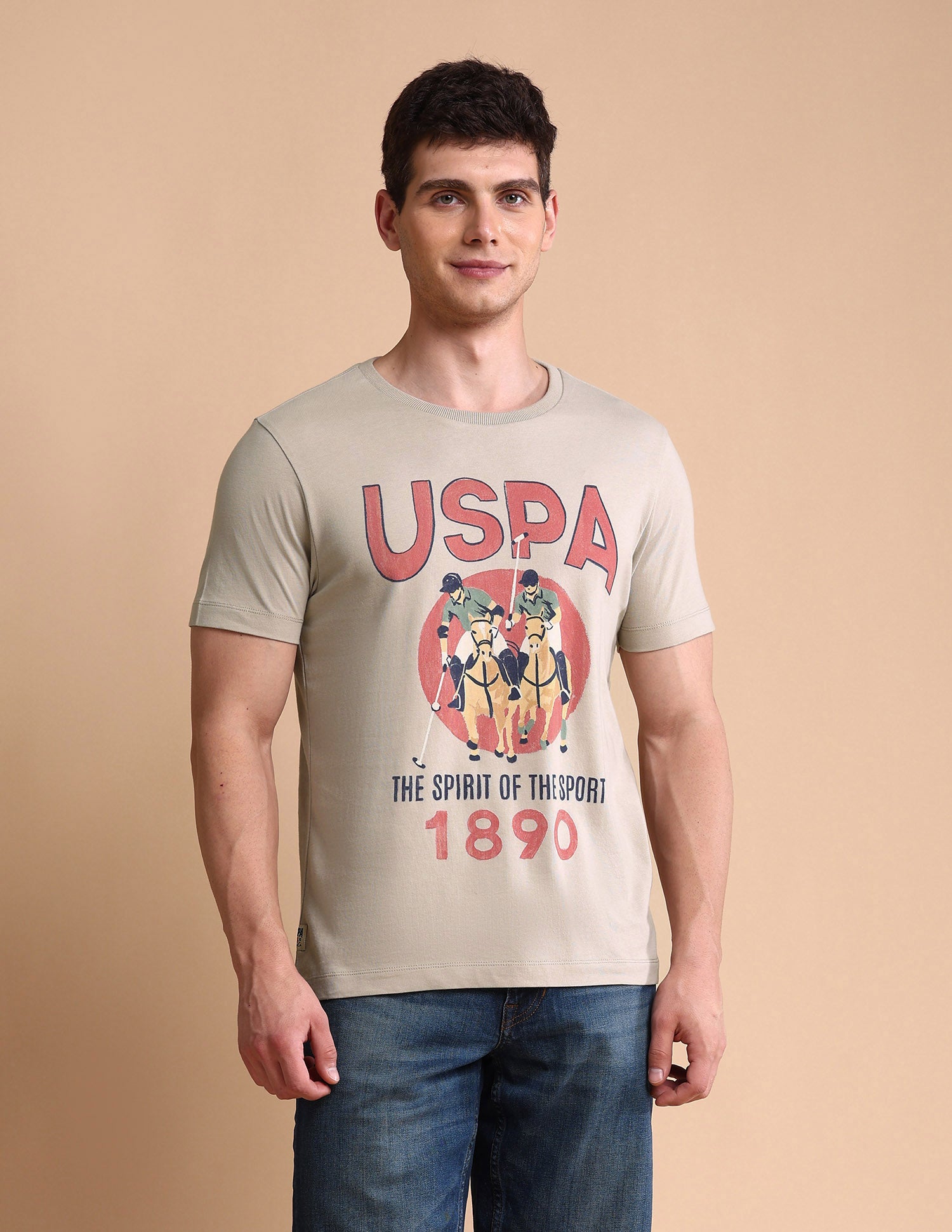 Graphic Printed Muscle Fit T-Shirt Beige - U.S. POLO ASSN. | Large