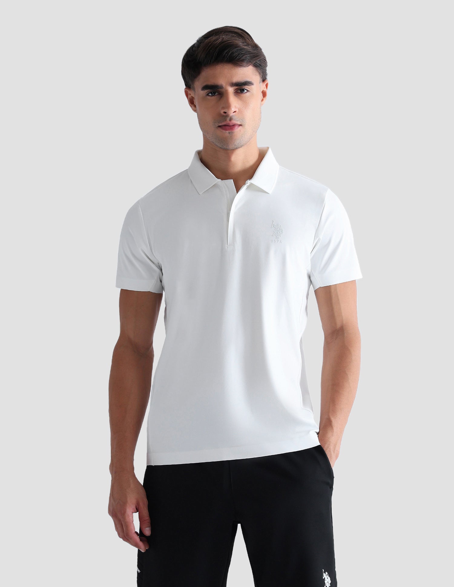 Slim Fit Solid Active Polo Shirt Off White - U.S. POLO ASSN. | Large