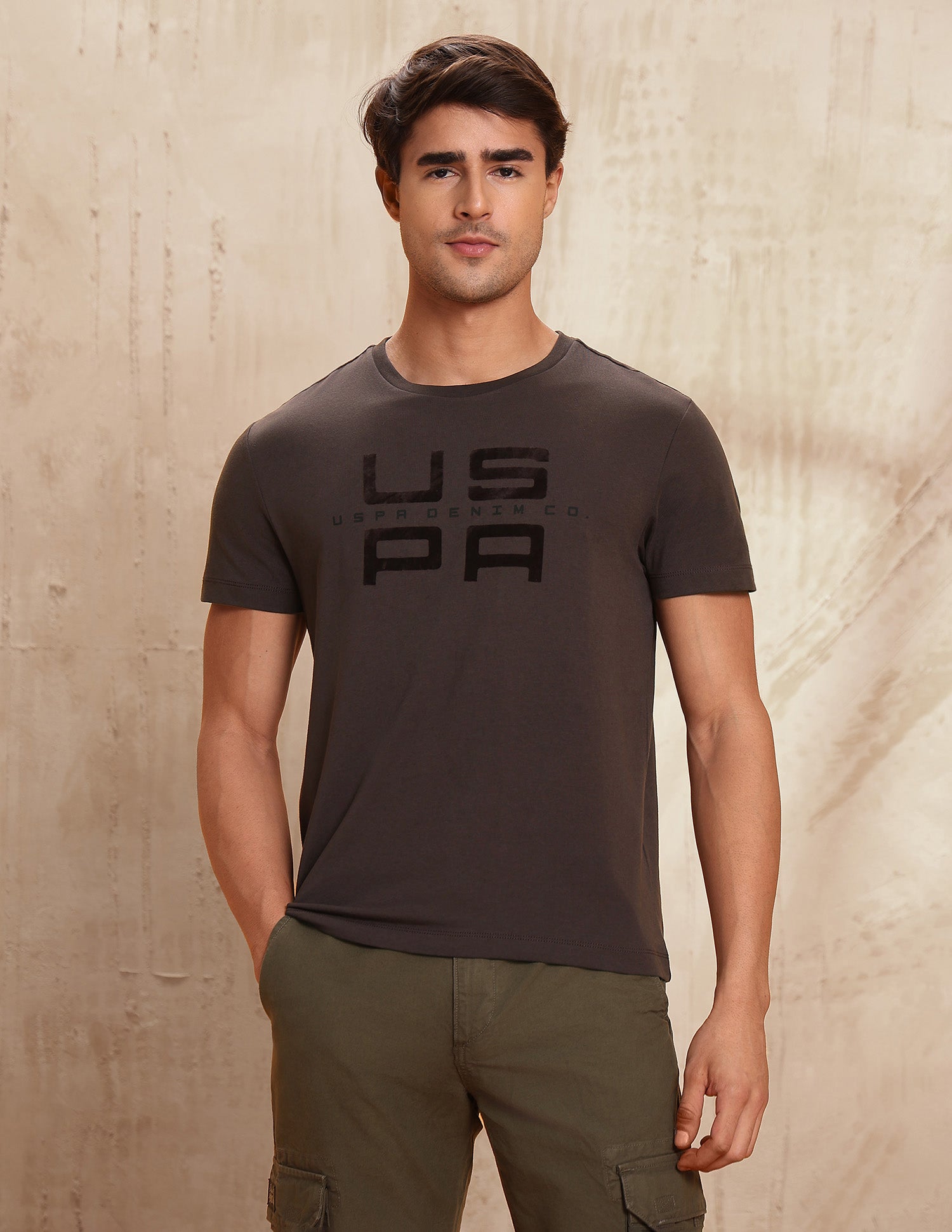 Brand Embossed Regular Fit T-Shirt Dark Brown - U.S. POLO ASSN. | Large