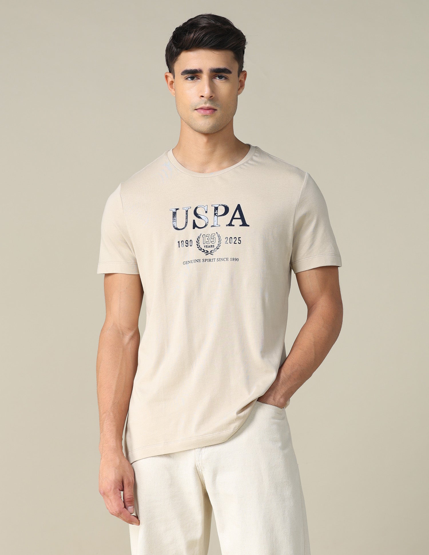 Brand Printed Regular Fit T-shirt Light Beige - U.S. POLO ASSN. | Large