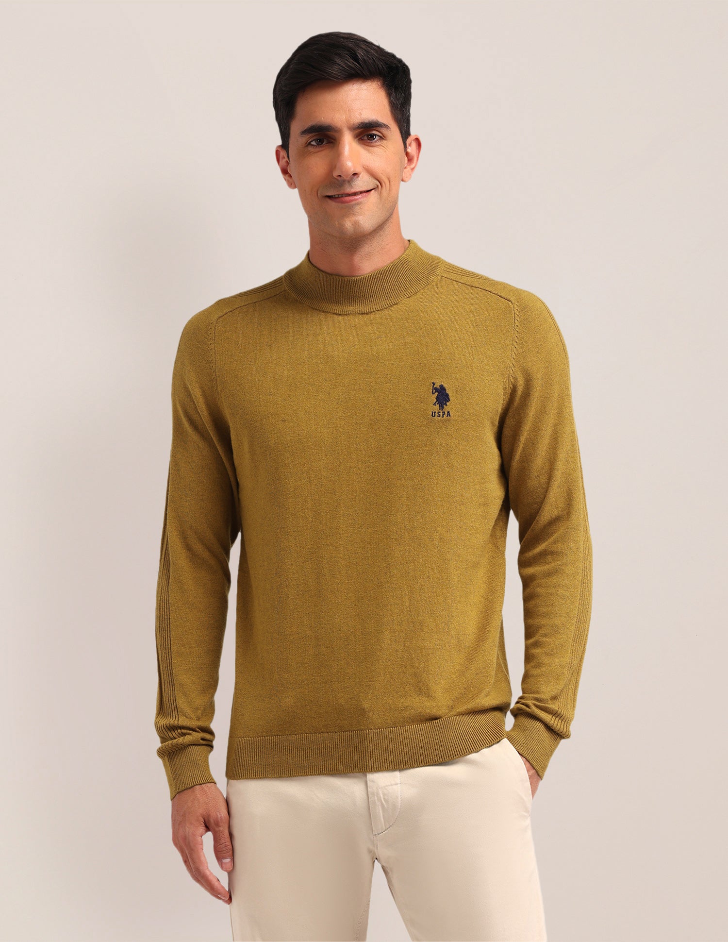 Textured Regular Fit Sweater Mustard - U.S. Polo Assn. India | Large