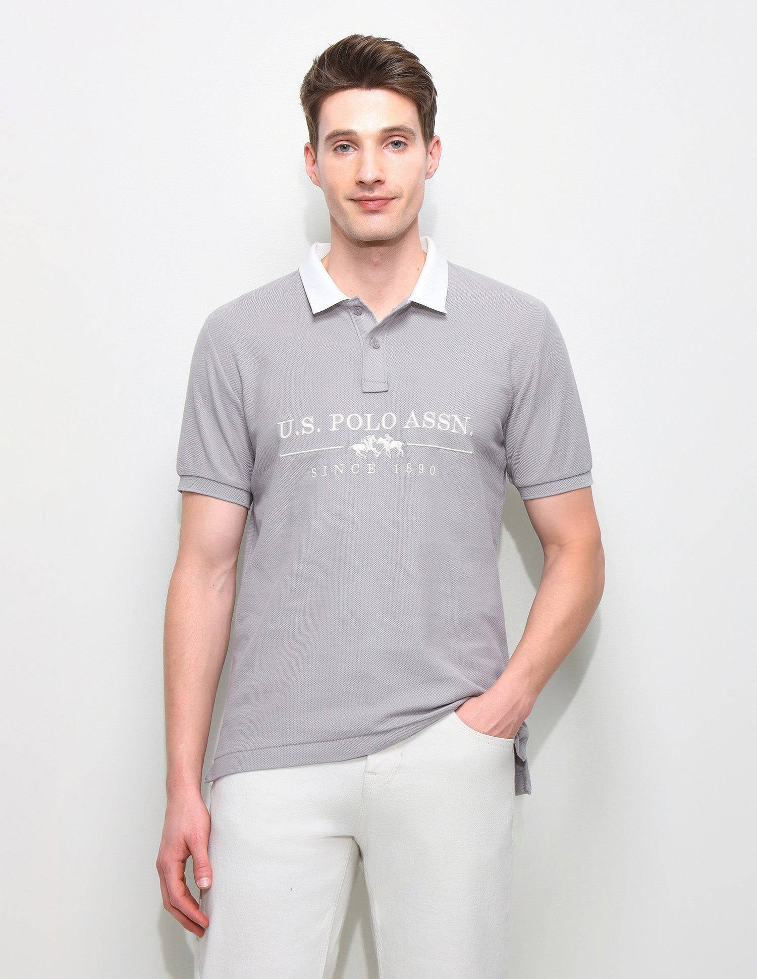 Brand Embroidered Slim Fit Polo Shirt Grey - U.S. Polo Assn. India | Large