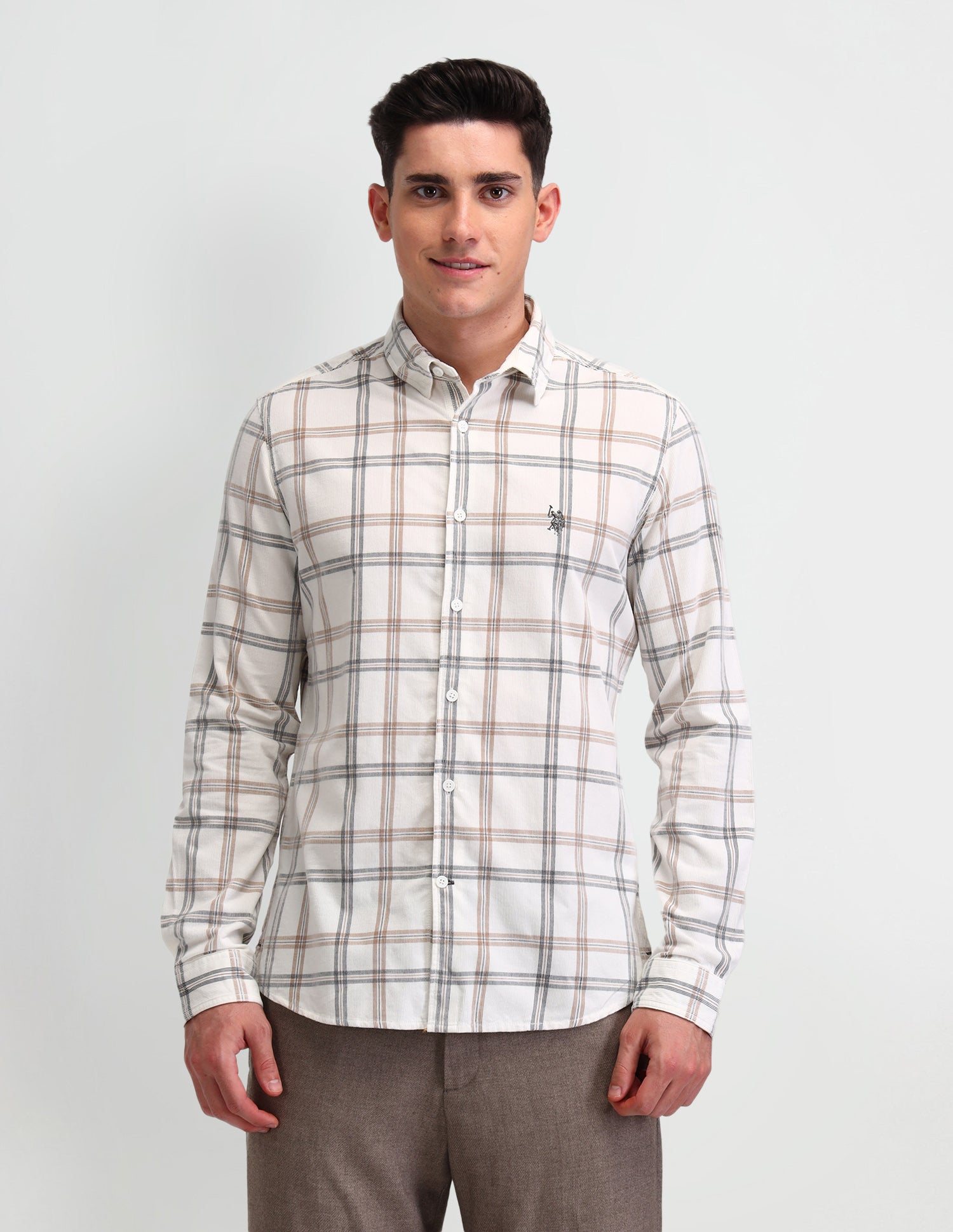 Midscale Checked Slim Fit Cotton Shirt Ivory - U.S. Polo Assn. India | Large