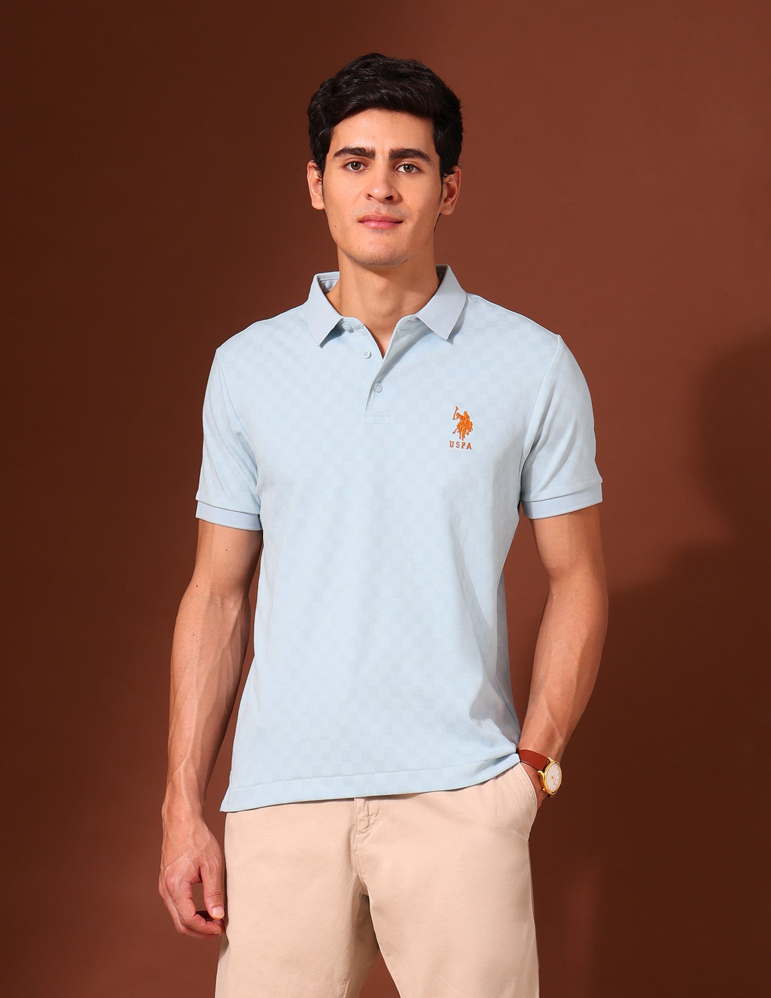 Textured Slim Fit Work and Wander Polo Shirt Light Blue - U.S. Polo Assn. India | Large