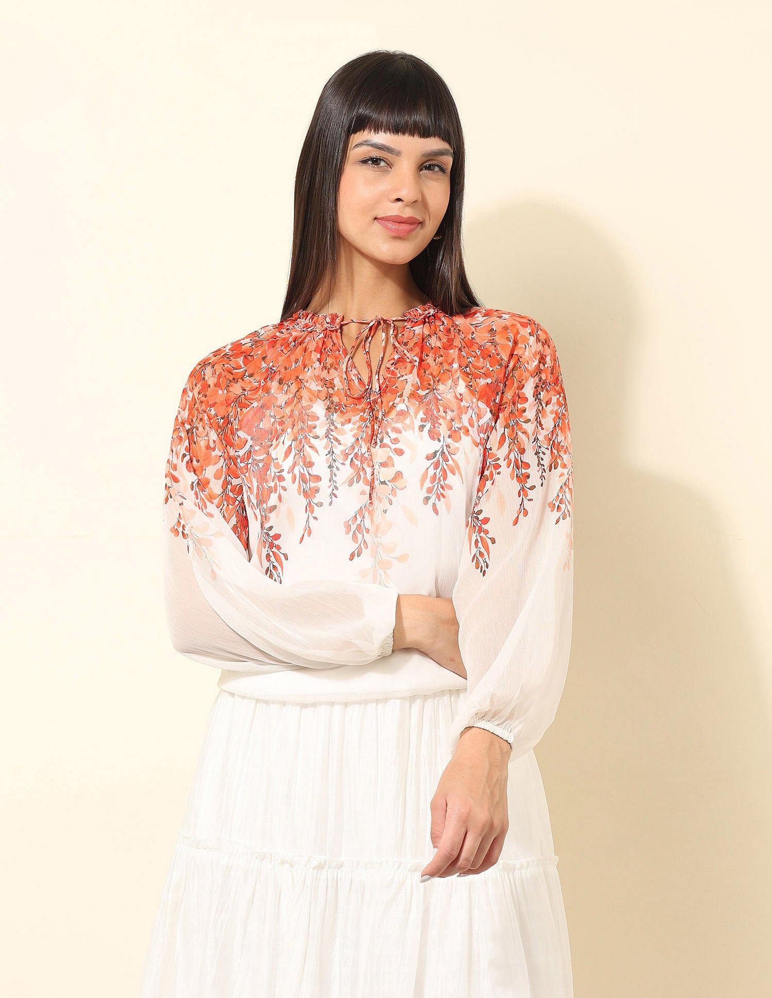 Floral Printed Top Orange - U.S. POLO ASSN. | Large