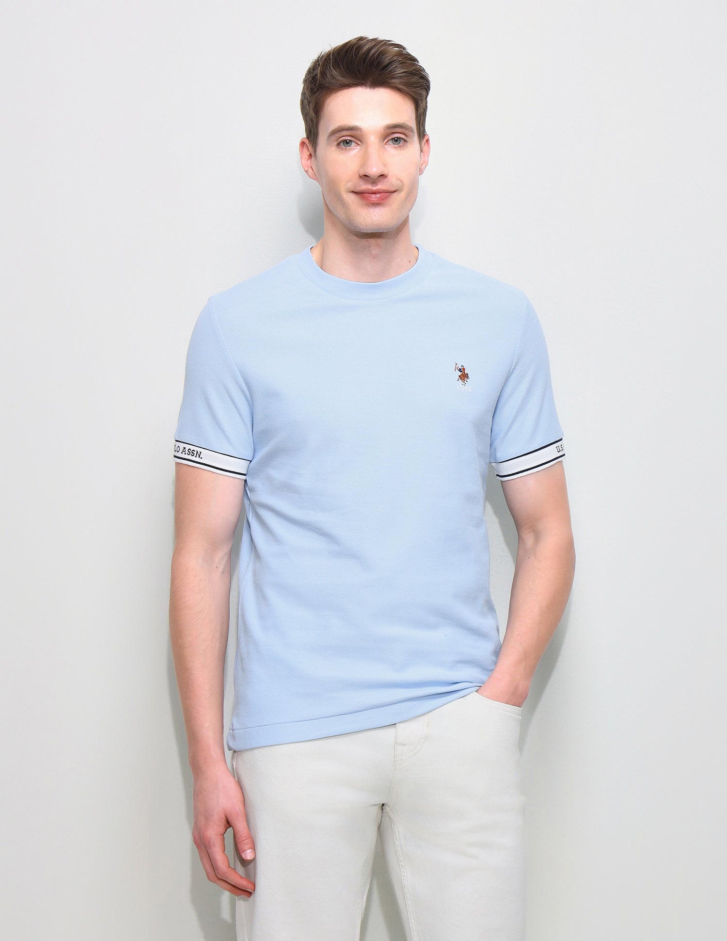Solid Slim Fit T-Shirt Light Blue - U.S. Polo Assn. India | Large