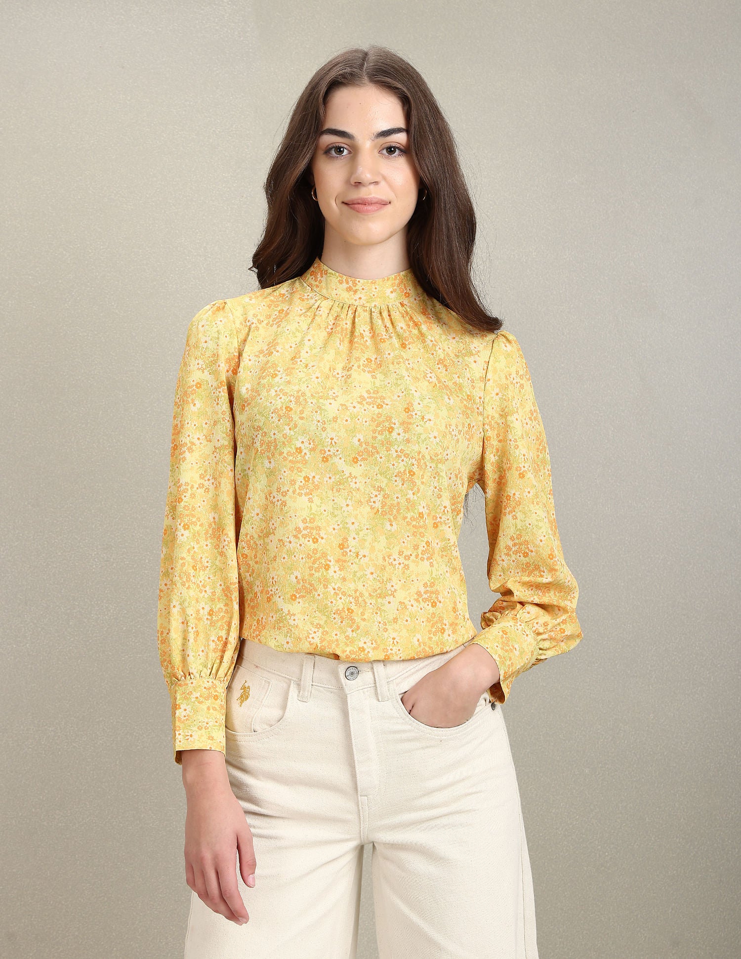 Long Sleeve Floral Top Mustard - U.S. POLO ASSN. | Large