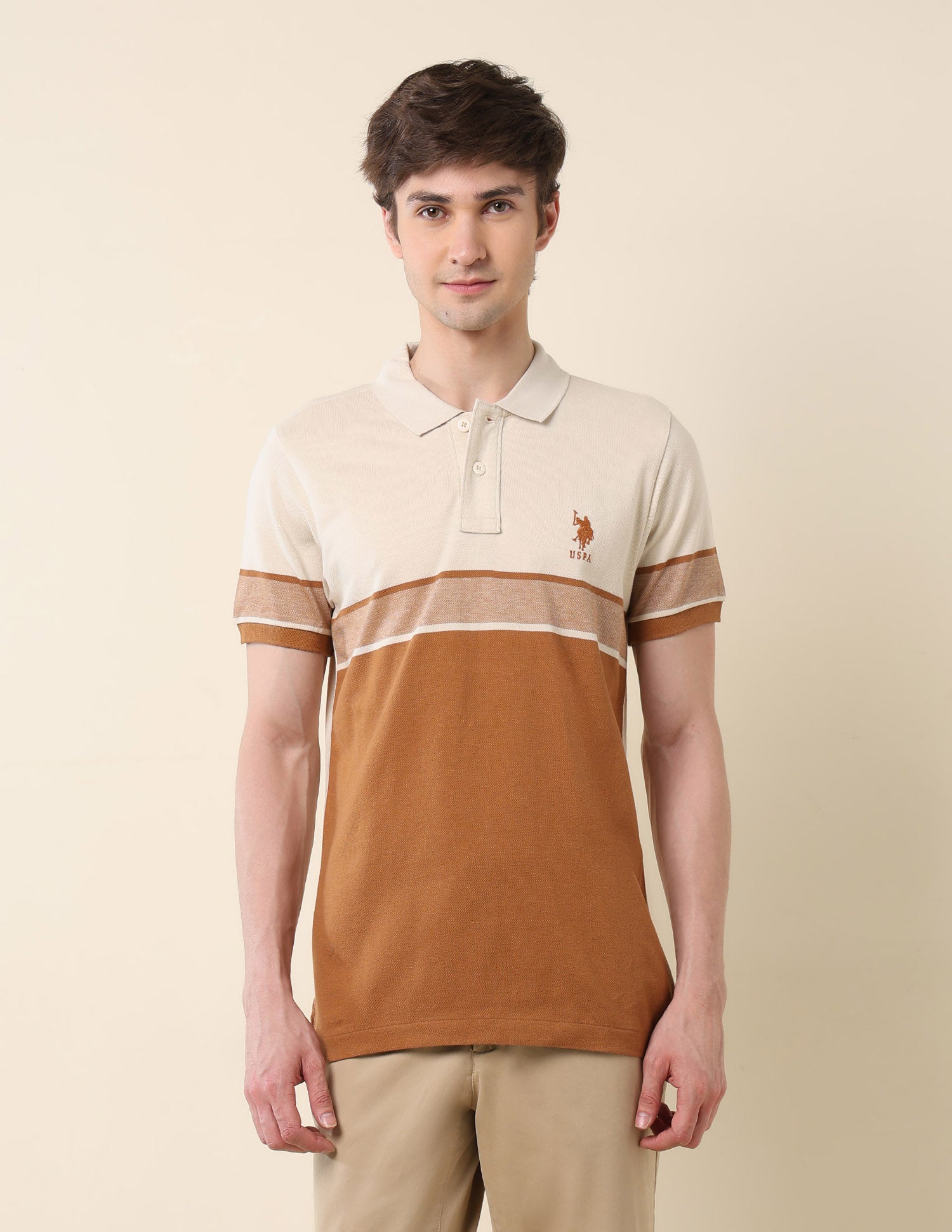 Colourblocked Classic Polo Shirt Beige - U.S. POLO ASSN. | Large
