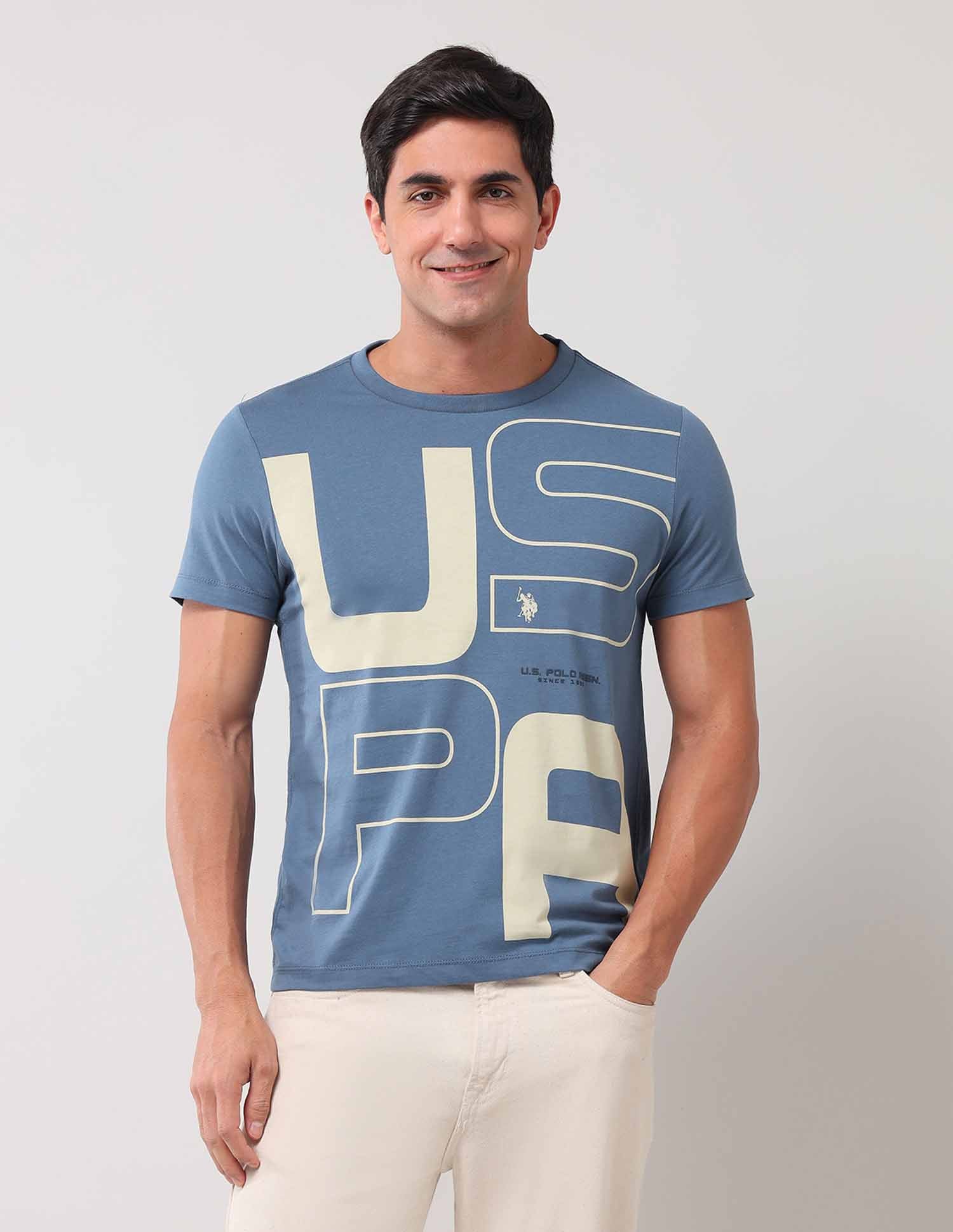 Brand Printed Muscle Fit T-Shirt Blue - U.S. Polo Assn. India | Large