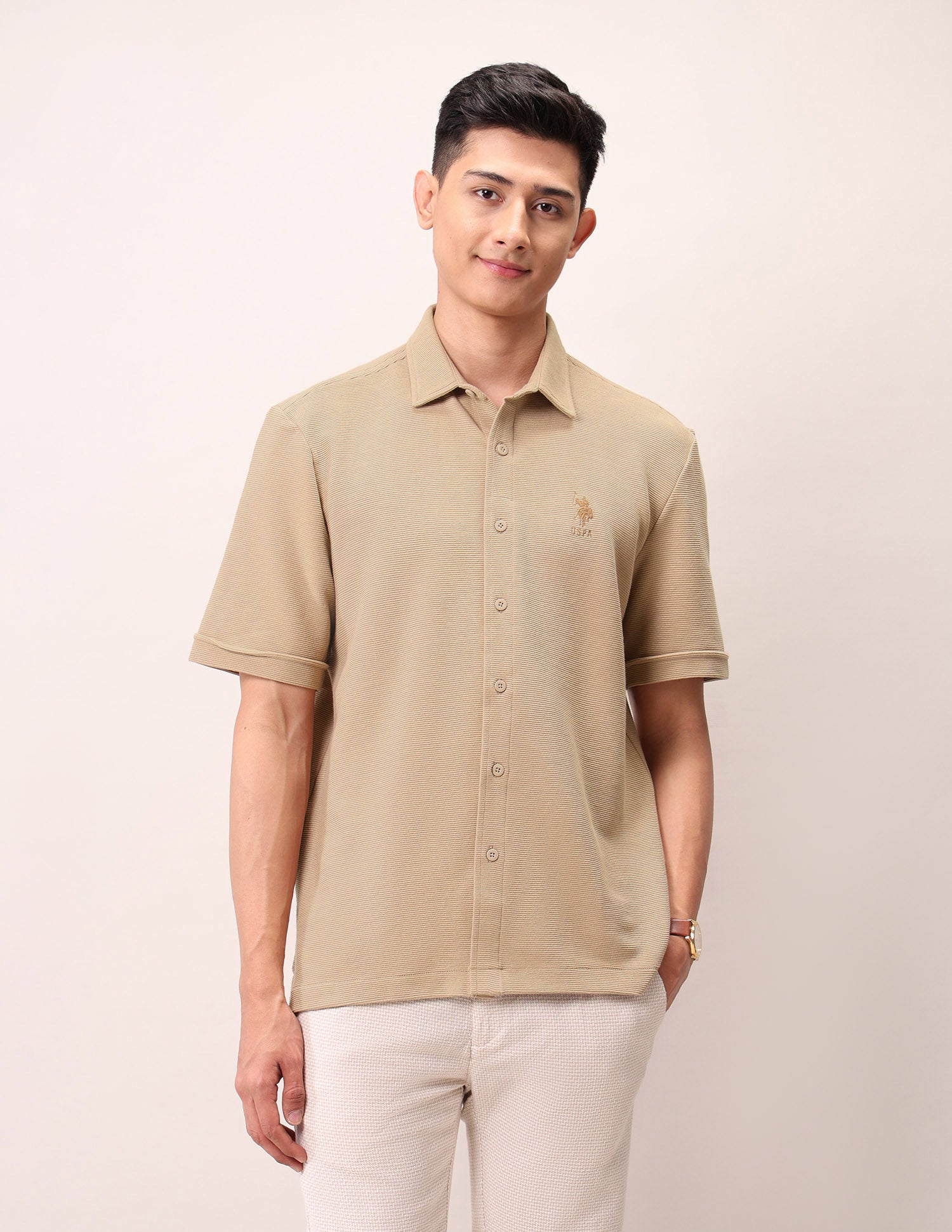Relaxed Fit Pure Cotton Outdoor Shirt Beige - U.S. Polo Assn. India | Large