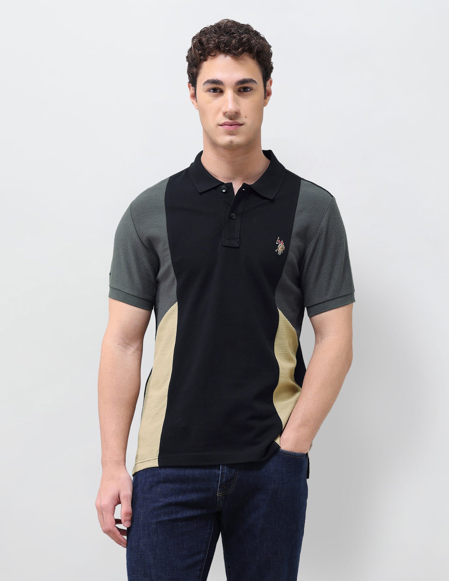 Horizontal Striped Slim Fit Polo Shirt Black - U.S. Polo Assn. India | Large