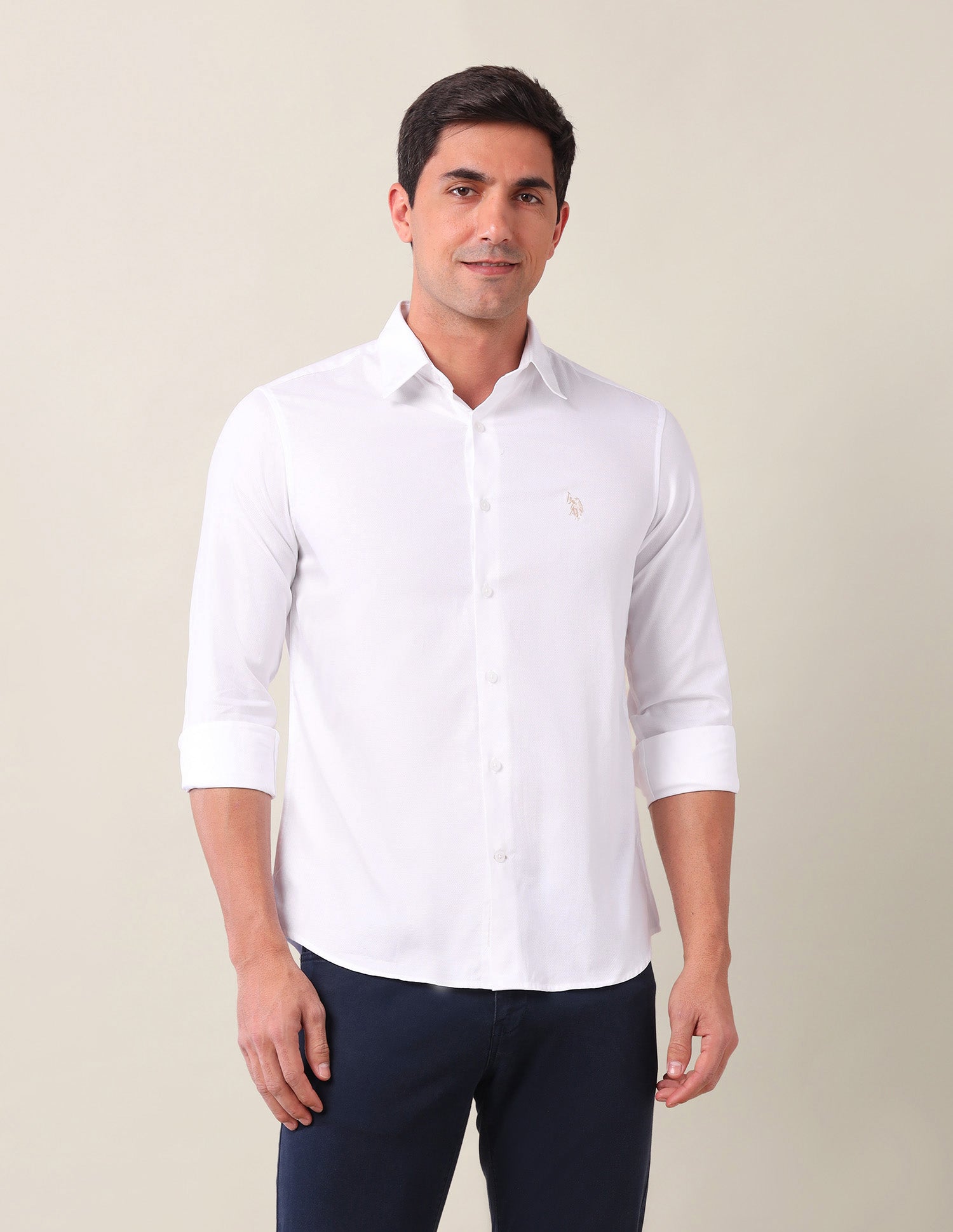 Solid Dobby Shirt White - U.S. Polo Assn. India | Large