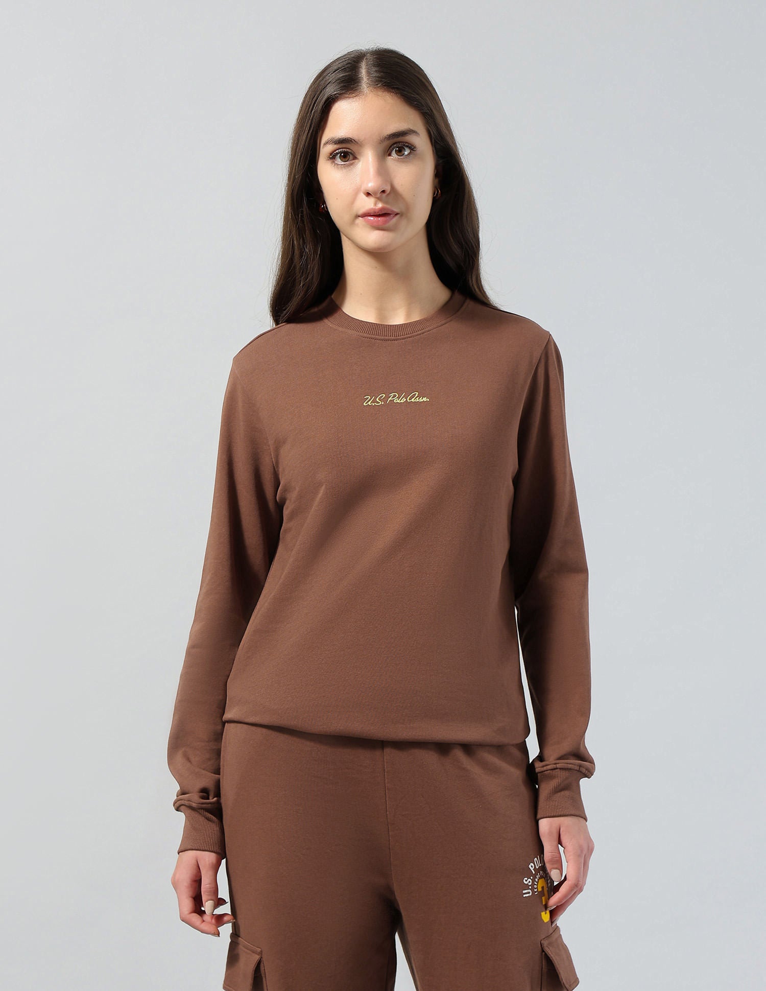 Solid Regular Fit Sweatshirt Brown - U.S. POLO ASSN. | Large