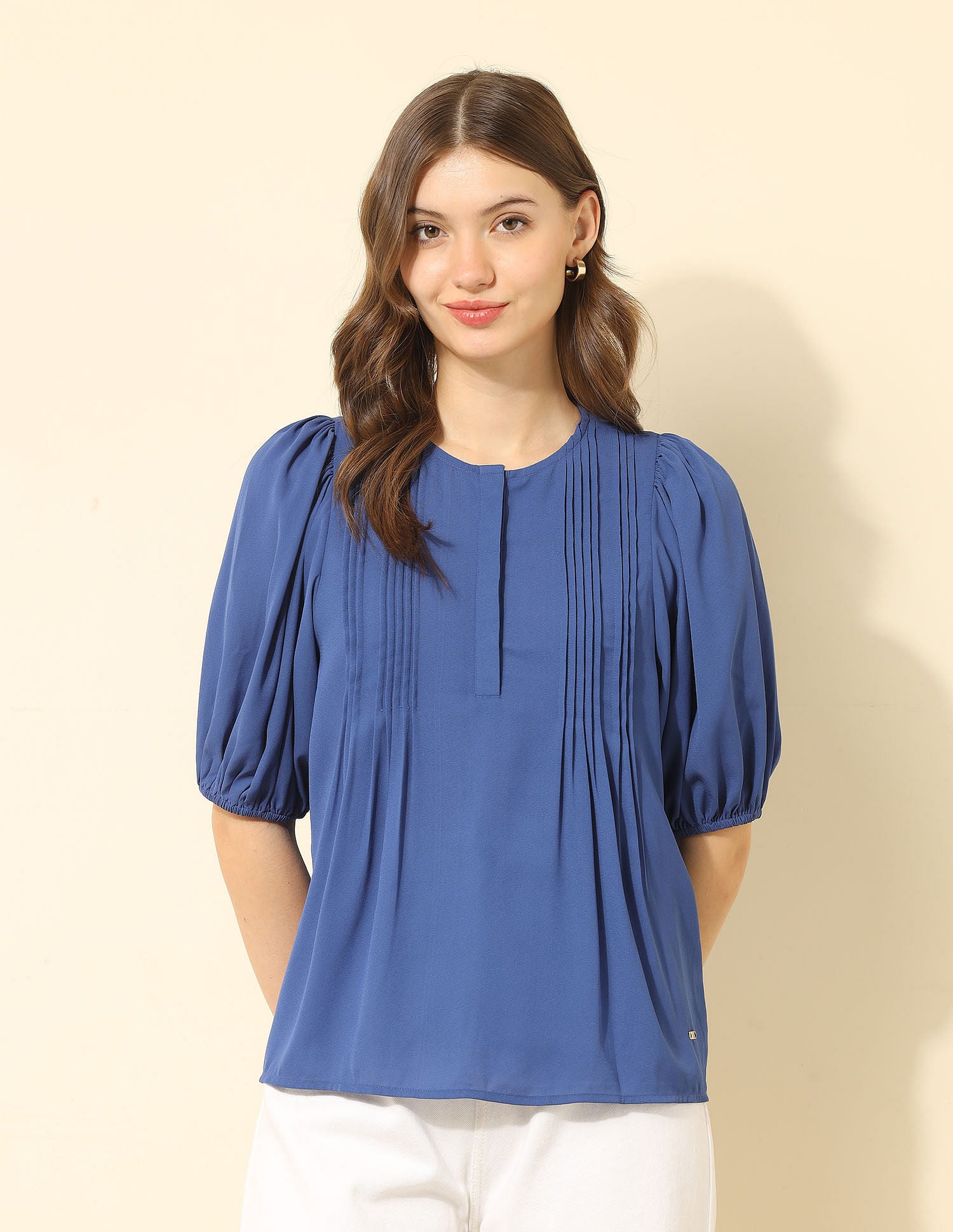 Pintuck Yoke Top Blue - U.S. POLO ASSN. | Large