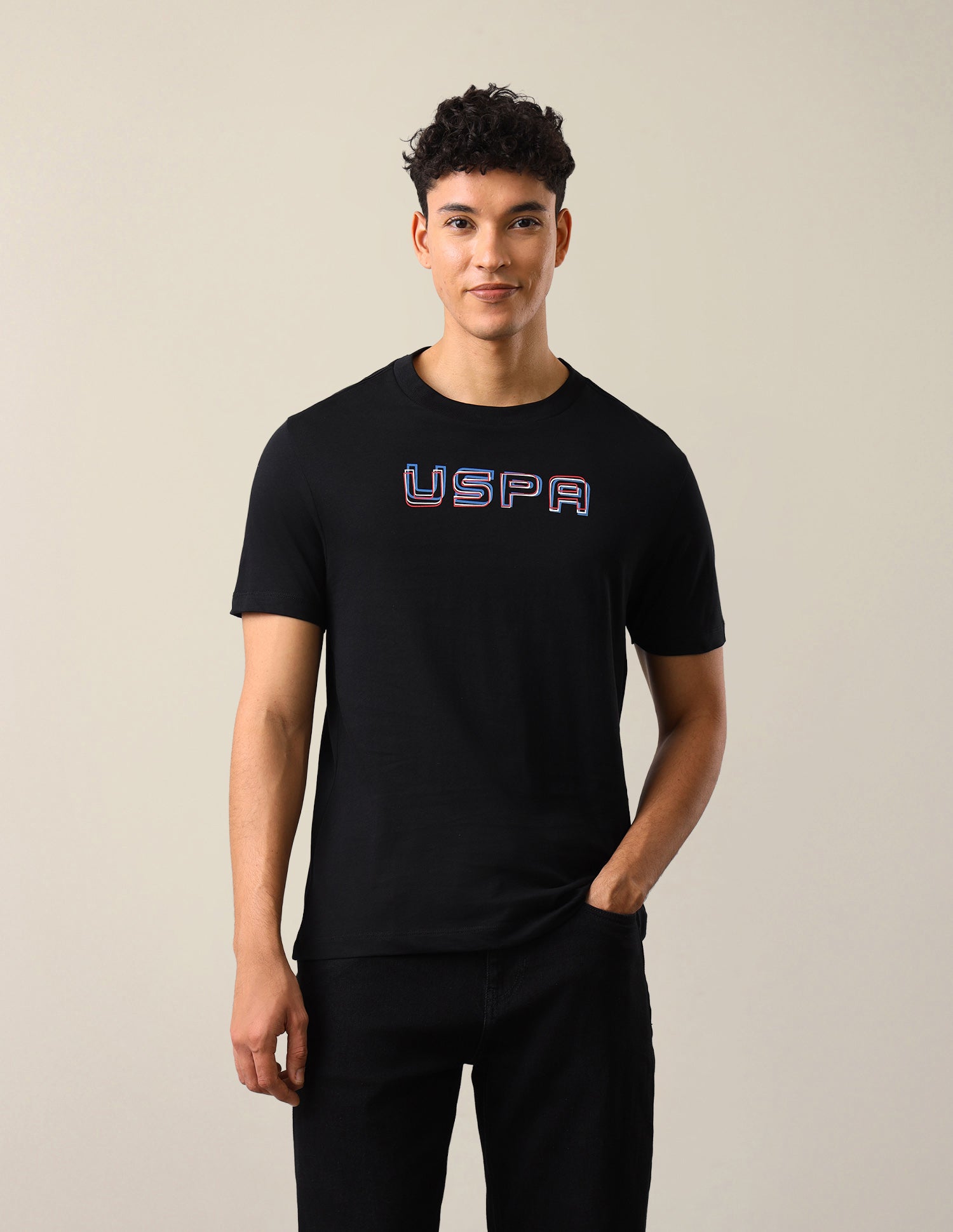Brand Typographic Printed Regular Fit T-Shirt Black - U.S. Polo Assn. India | Large
