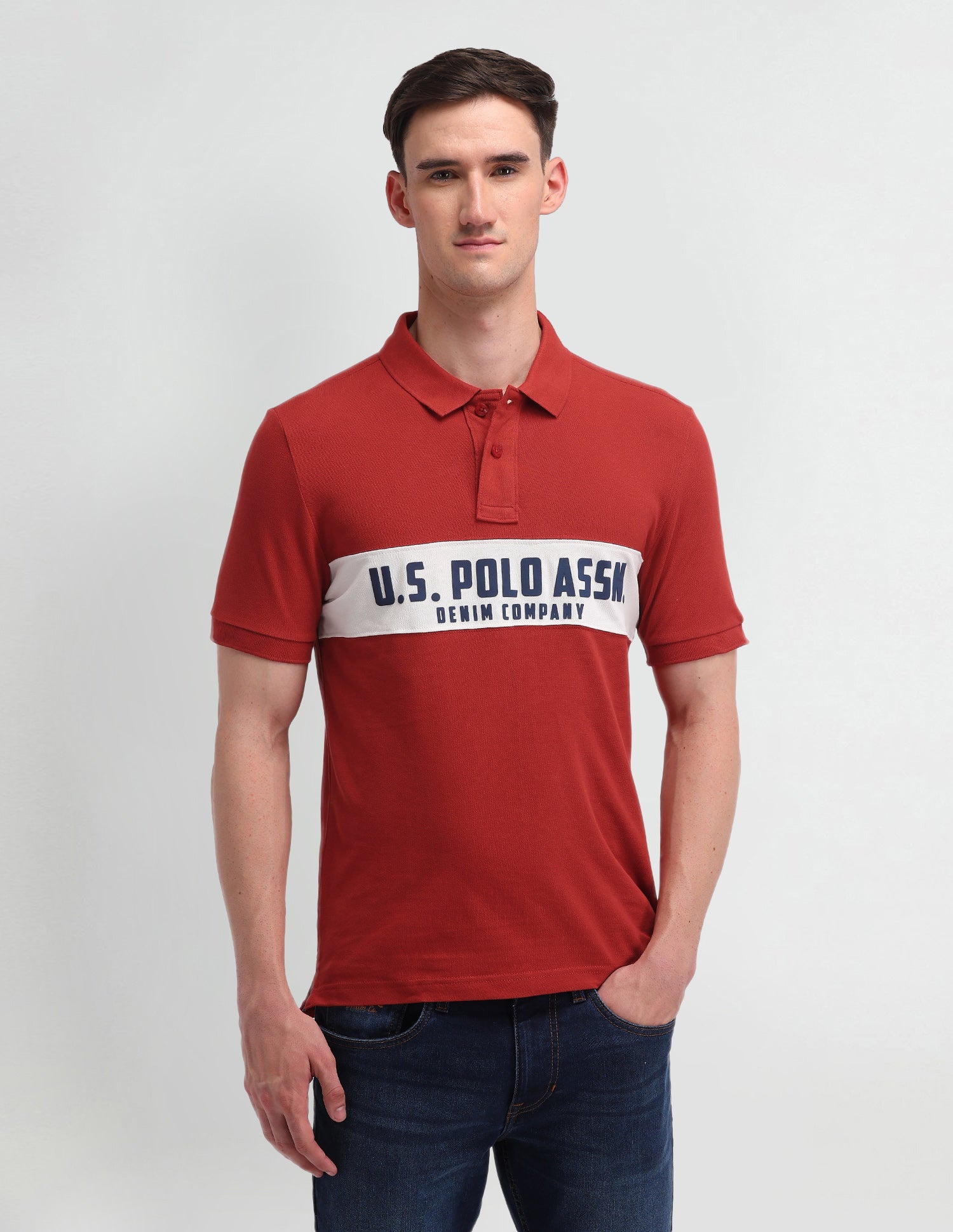 Brand Printed Pattern Muscle Fit Polo Shirt Robois Tea - U.S. Polo Assn. India | Large