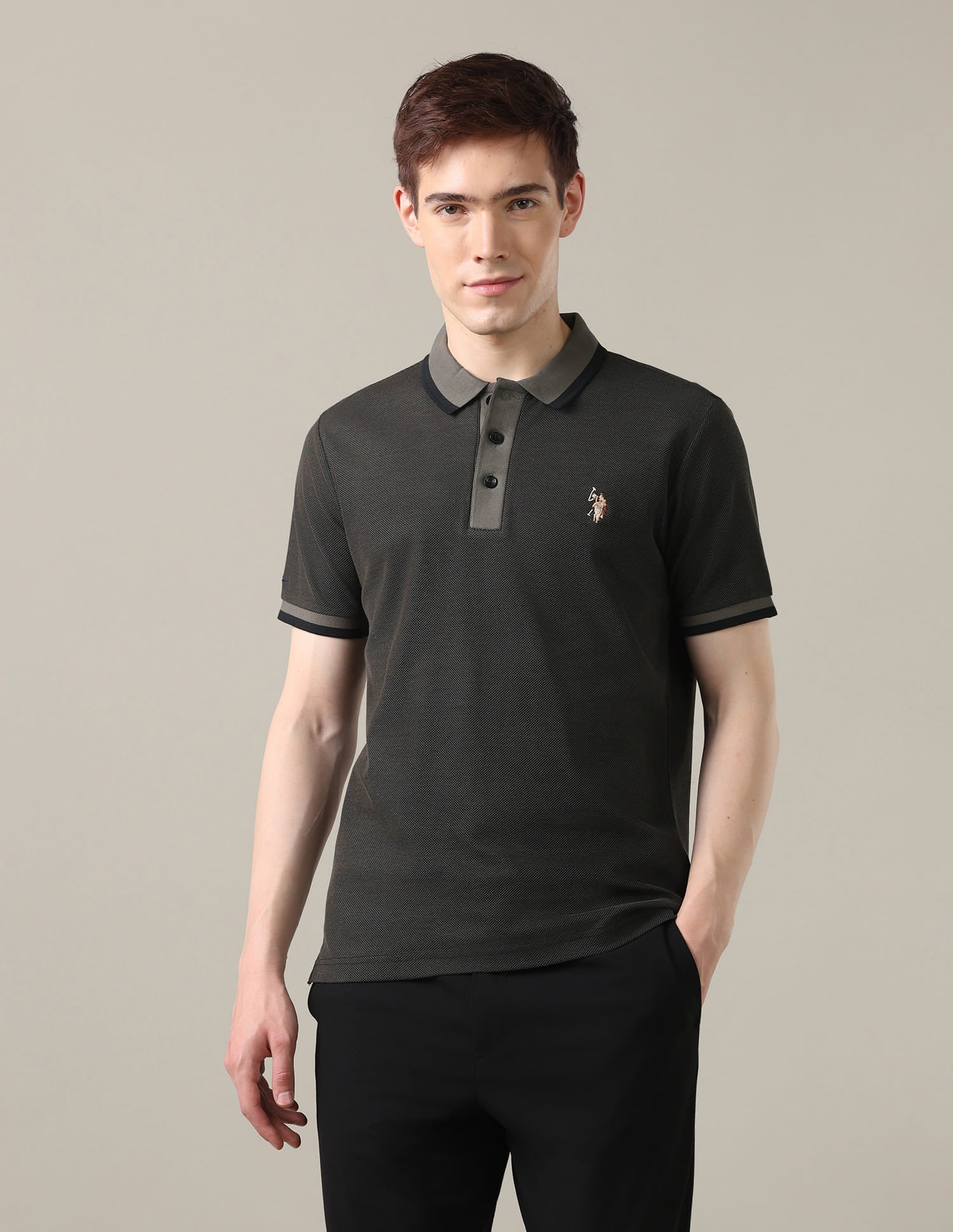 Solid Slim Fit Polo Shirt Grey - U.S. Polo Assn. India | Large