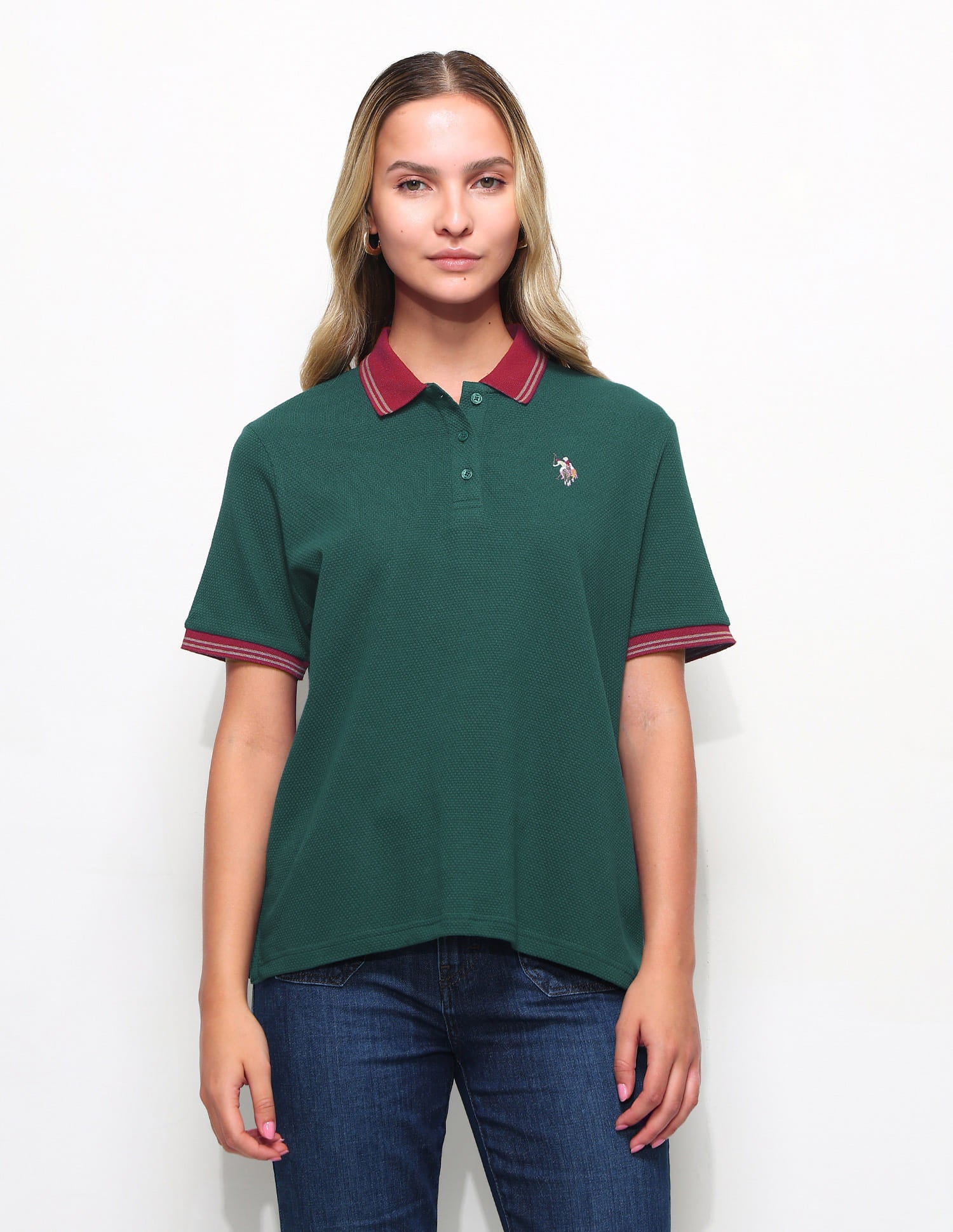Relaxed Fit Contrast Collar Polo Shirt Green - U.S. Polo Assn. India | Large
