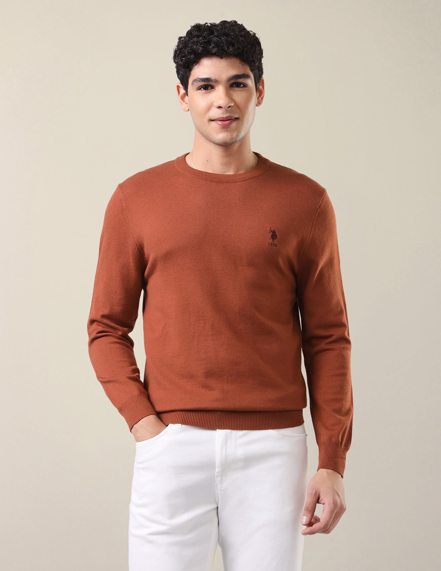 Solid Regular Fit Sweater Rust - U.S. Polo Assn. India | Large