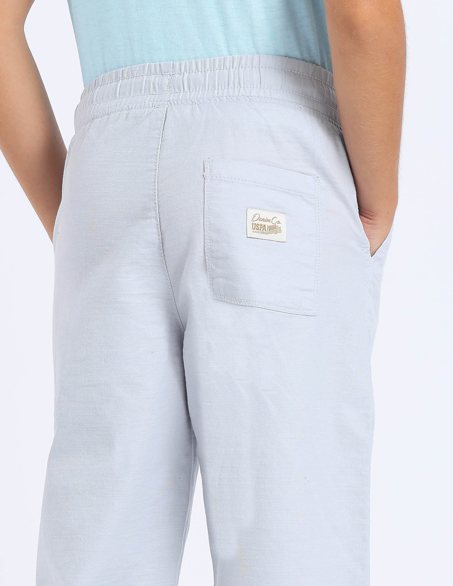 Boys Solid Relaxed Fit Trousers Light Blue - U.S. POLO ASSN. | Large