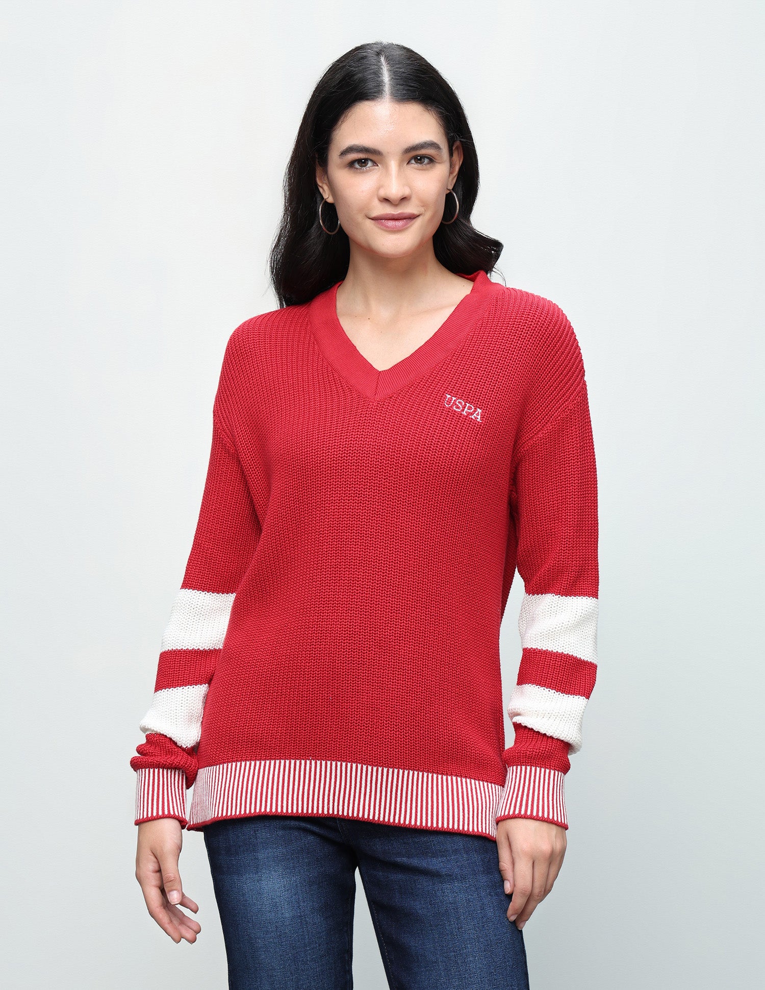 Patterned Knit Regular Fit Sweater Red - U.S. Polo Assn. India | Large