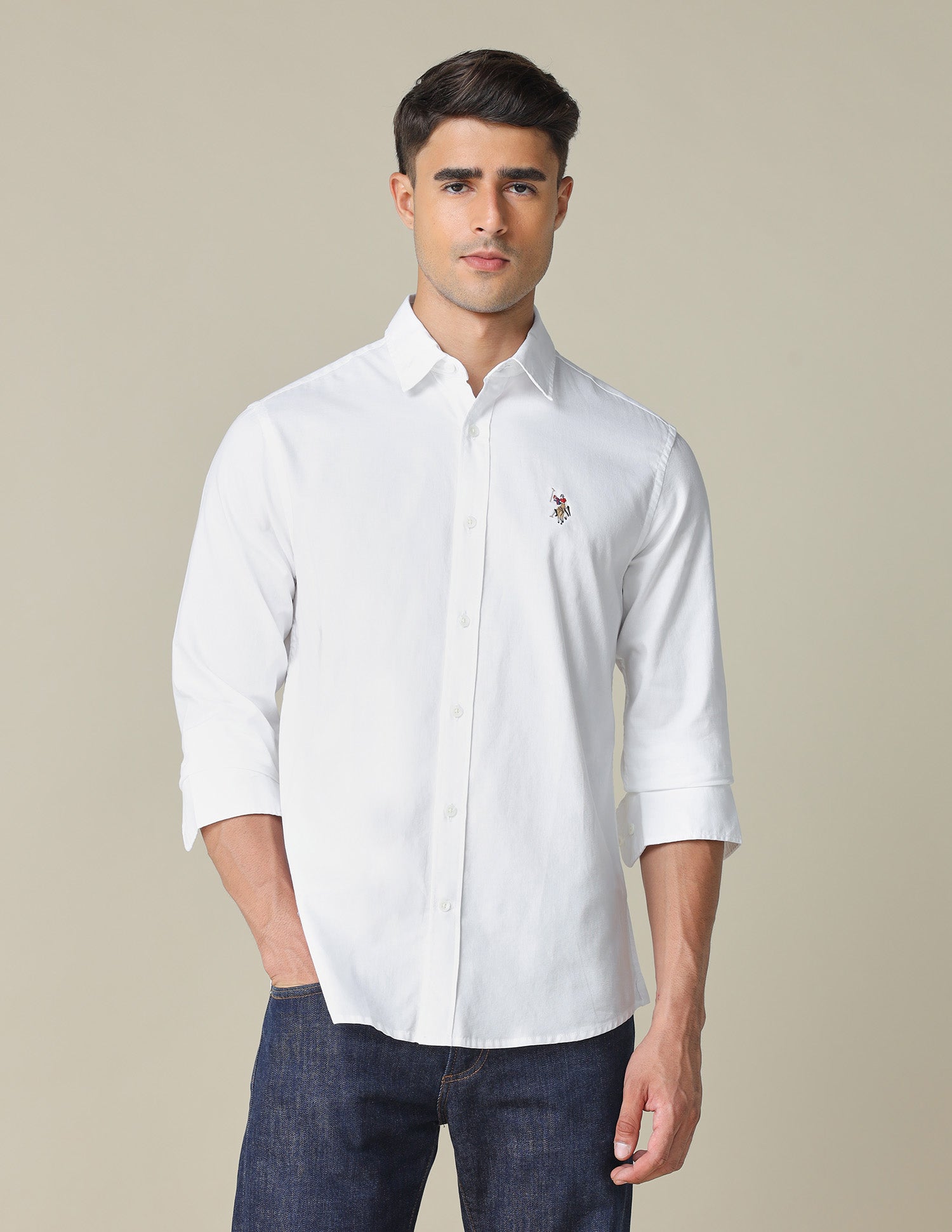 Tailored Fit Textured Shirt White - U.S. POLO ASSN. | Large