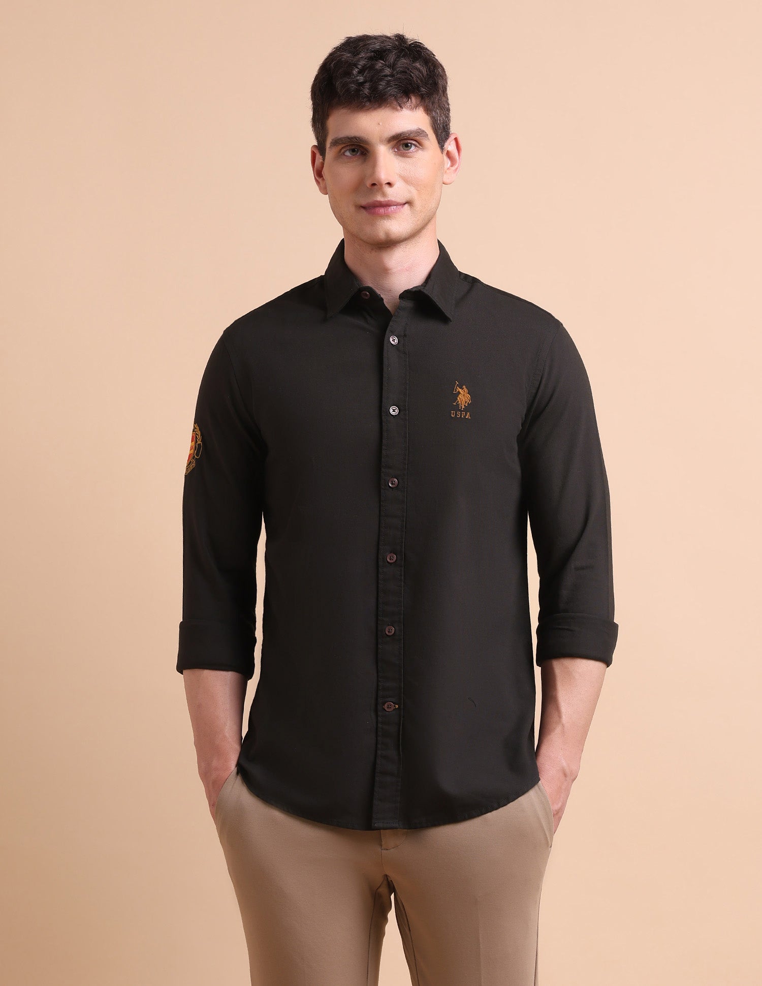 Pure Cotton Tailored Fit Oxford Shirt Black - U.S. POLO ASSN. | Large